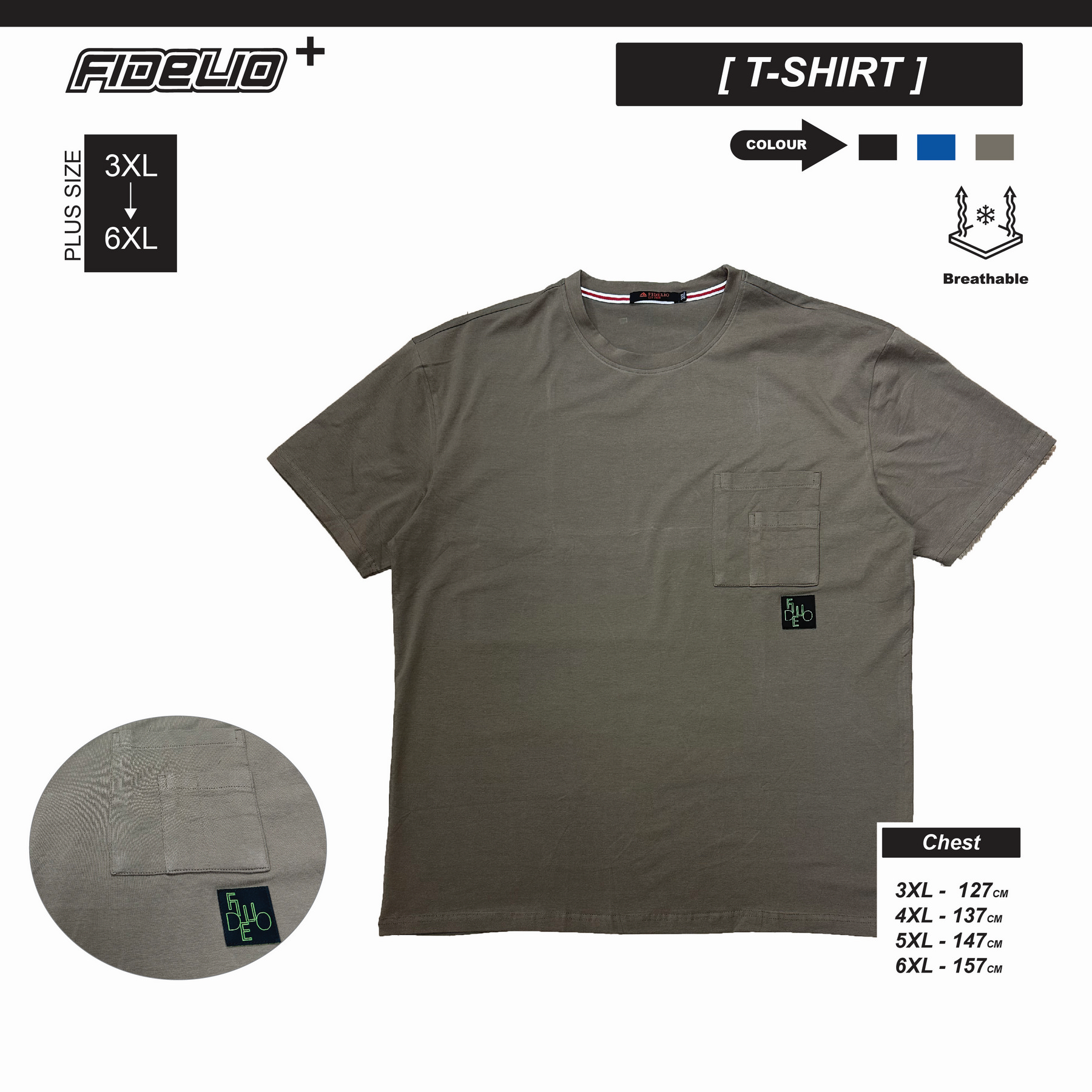 Fidelio Plus Size Utility Pocket Tees -Brown