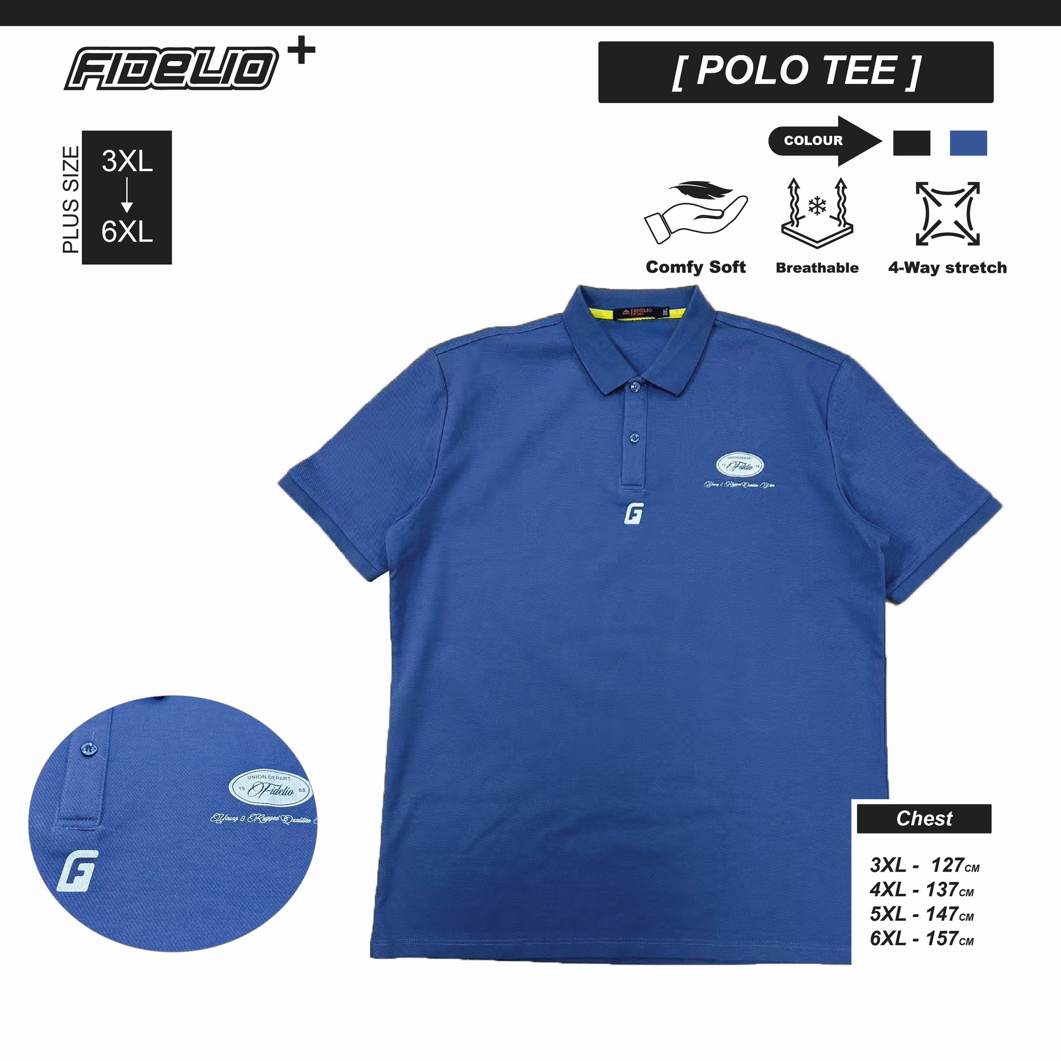 Fidelio Plus Size Union Depart Polo Tees -Blue
