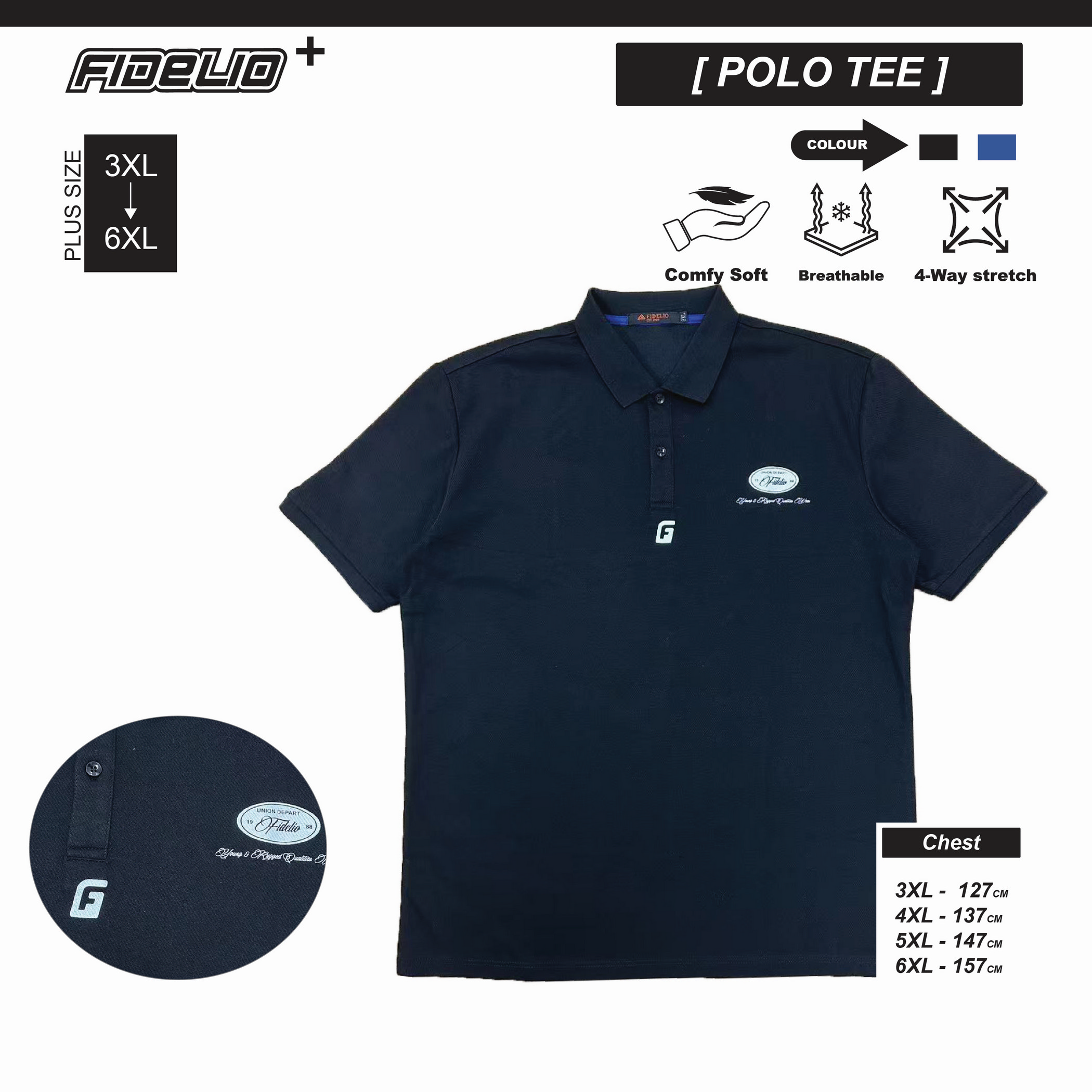 Fidelio Plus Size Union Depart Polo Tees -Black