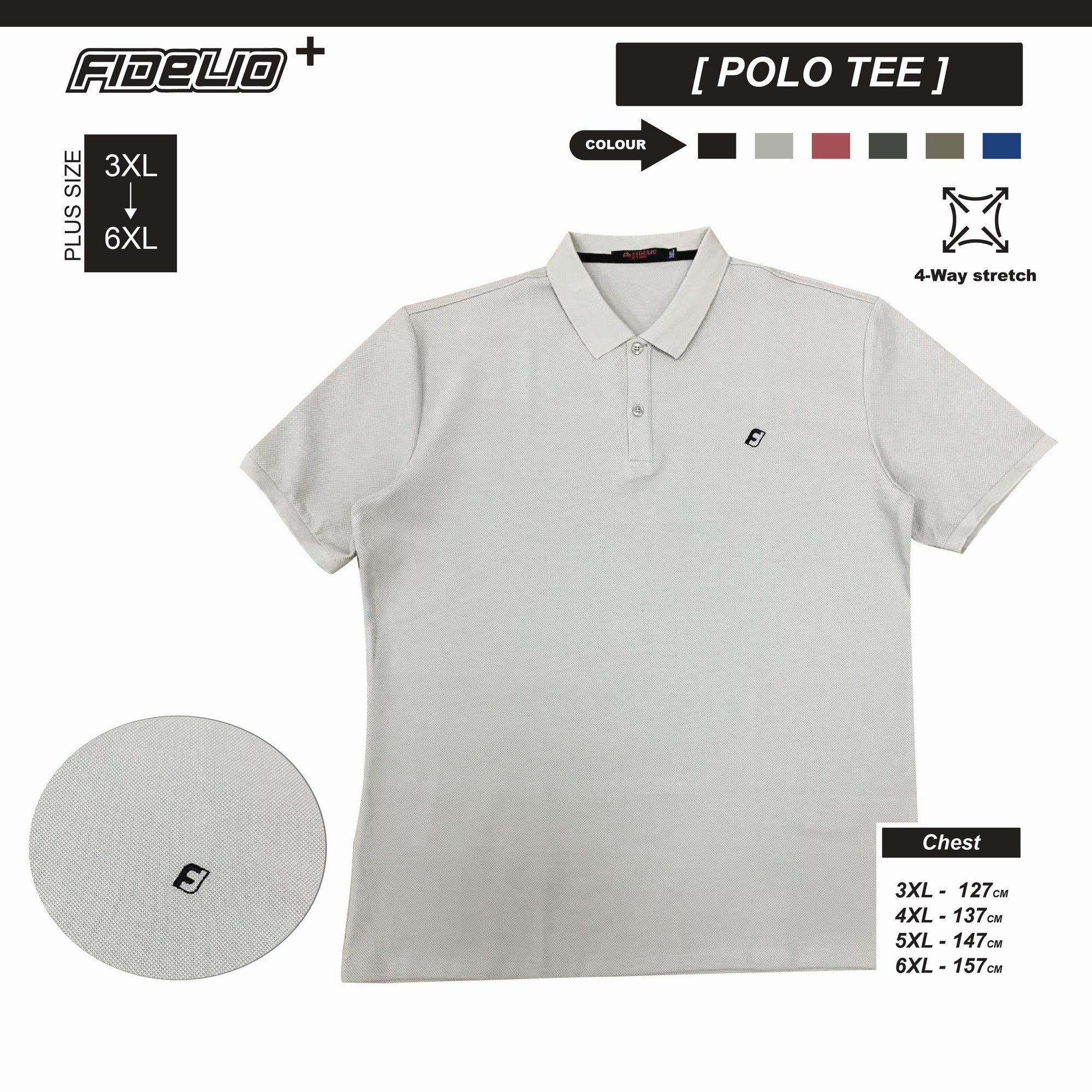 Fidelio Plus Size Signature Embroidery Polo Tees -Beige