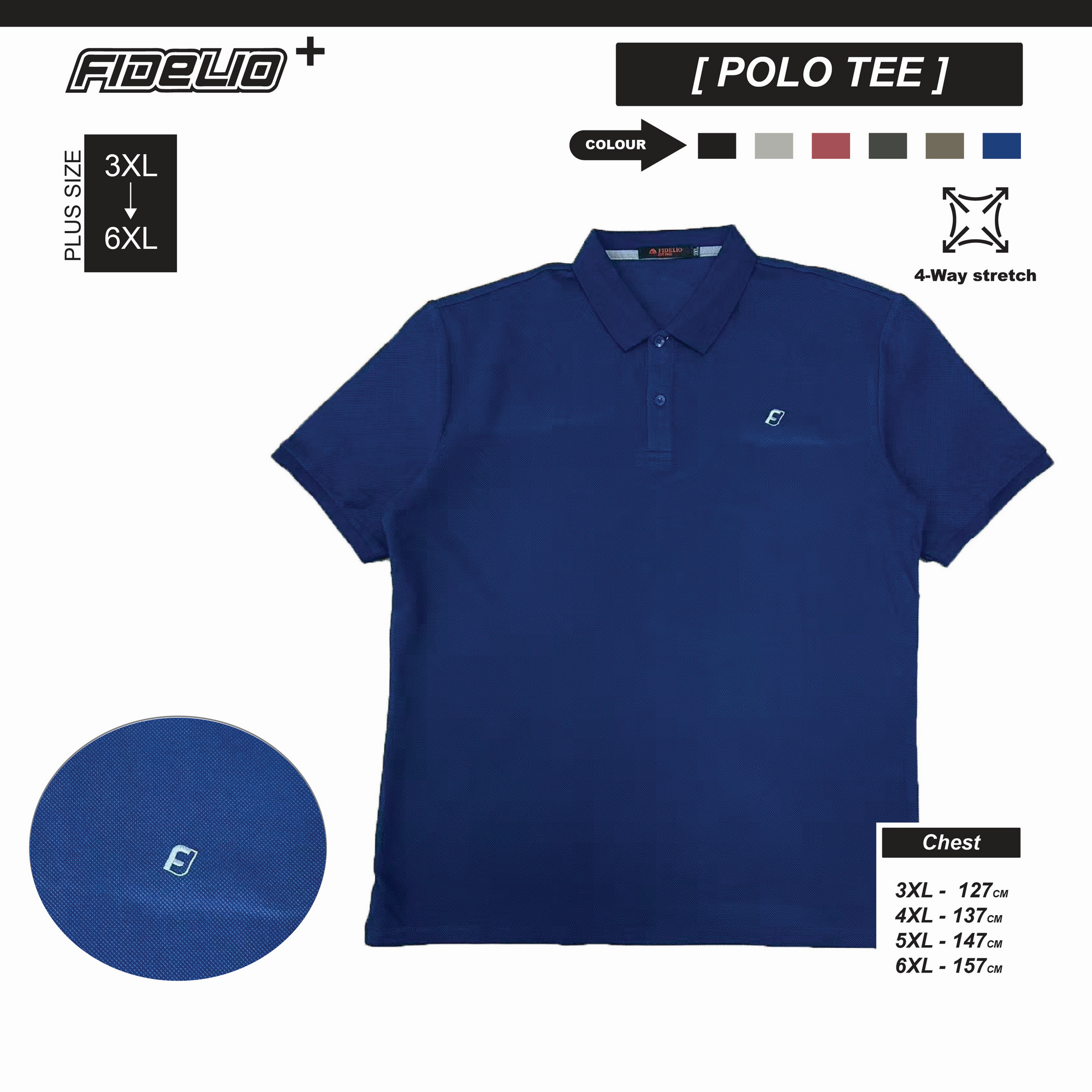 Fidelio Plus Size Signature Embroidery Polo Tees -Navy