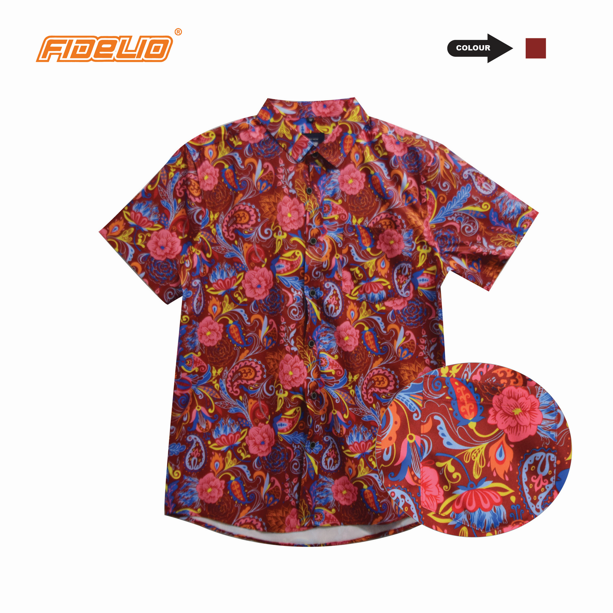 Fidelio Heritage Print Short Sleeve Shirts -Maroon/Pink