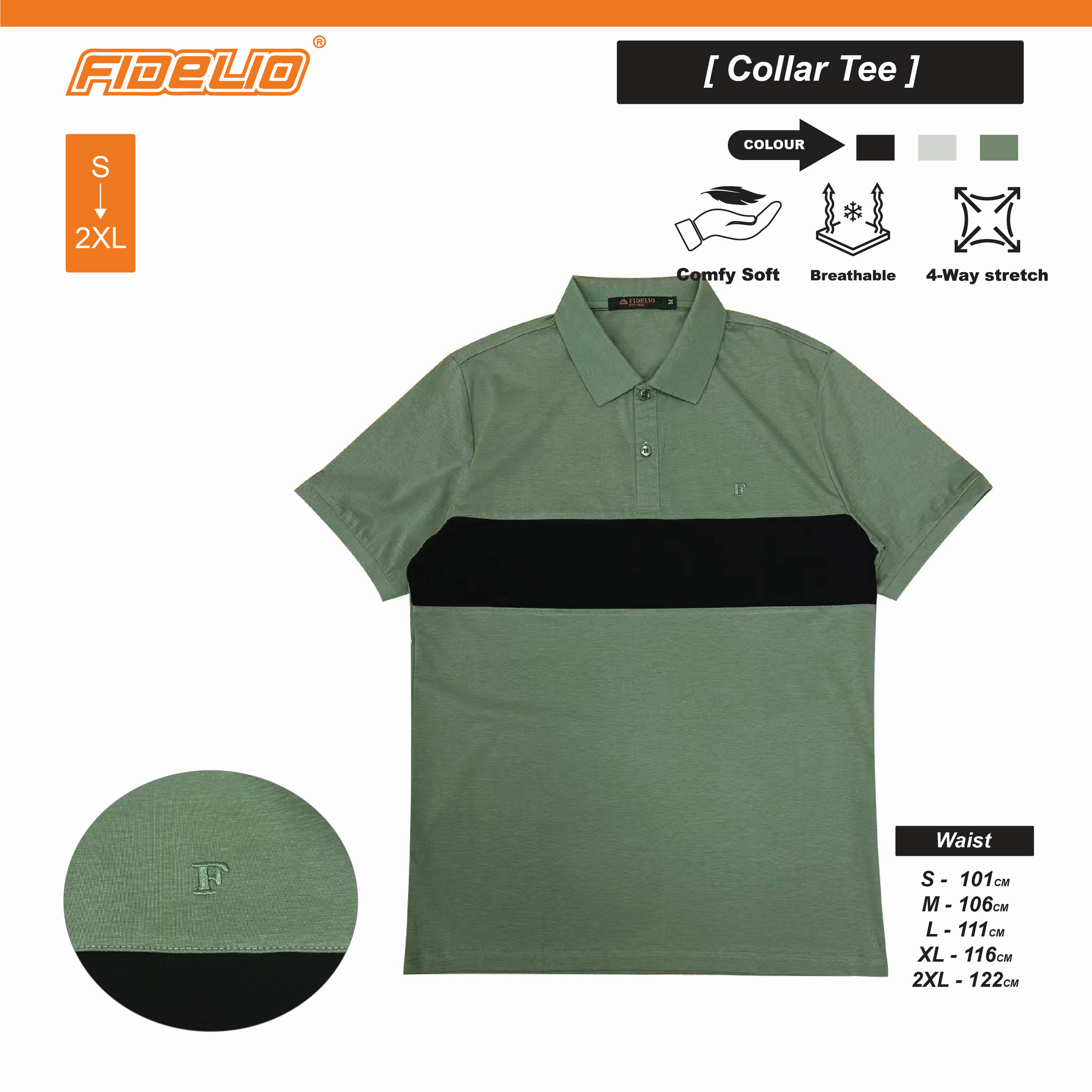 Fidelio Bold Blocks Polo Tees -Green/Black