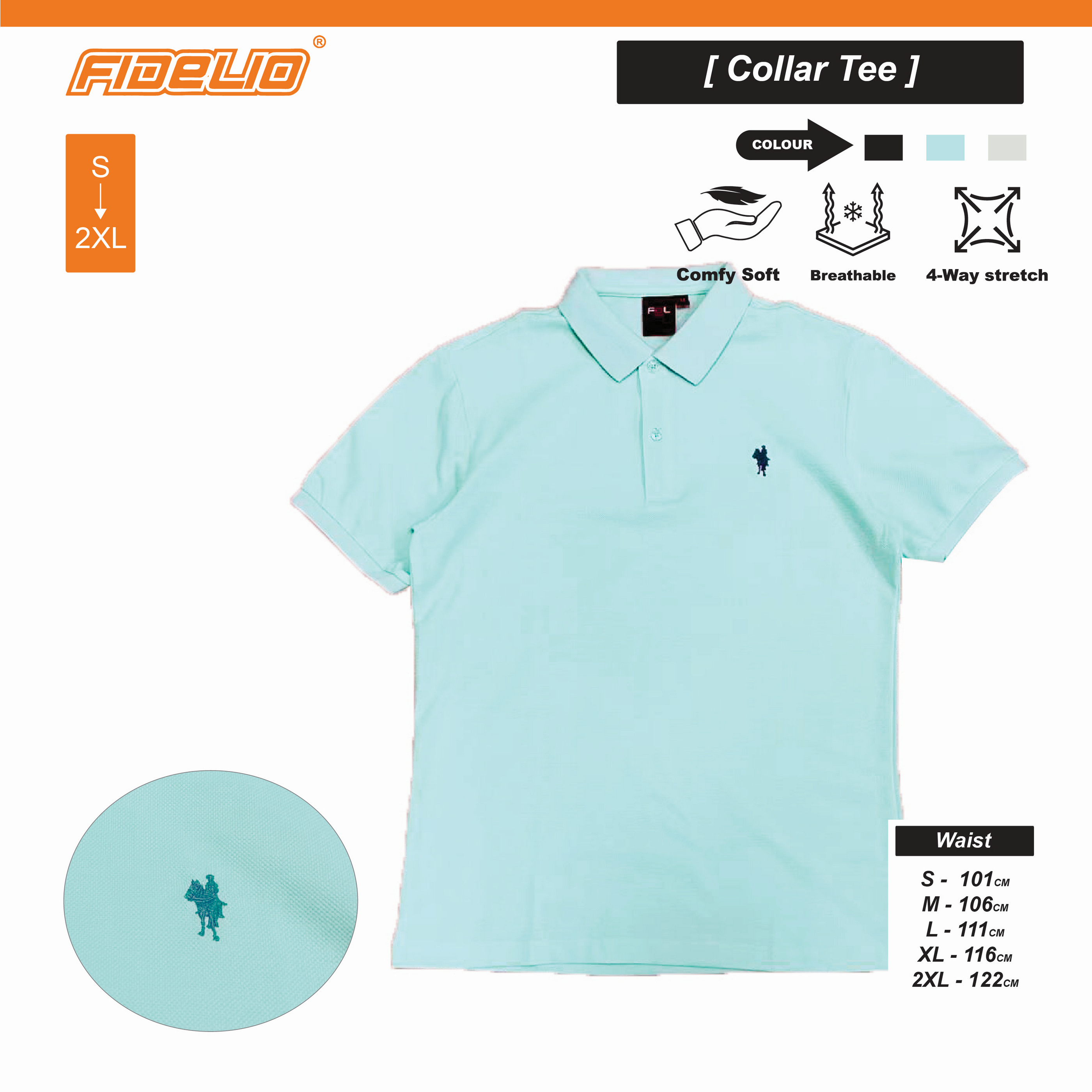 FDL Basic Embroidery Polo Tees -Mint Blue