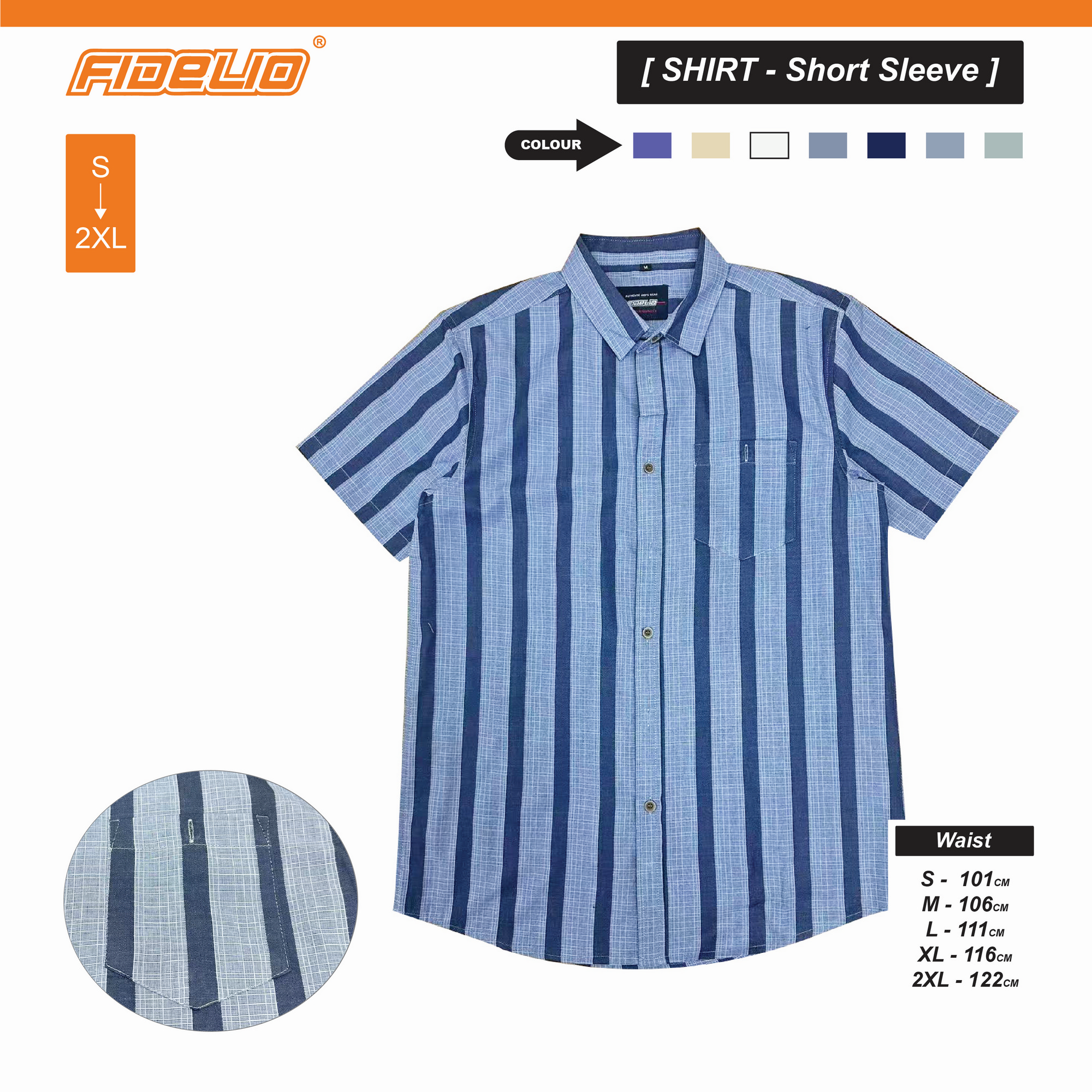 Fidelio Vertical Striped Short Sleeve Shirts -Blue/Navy