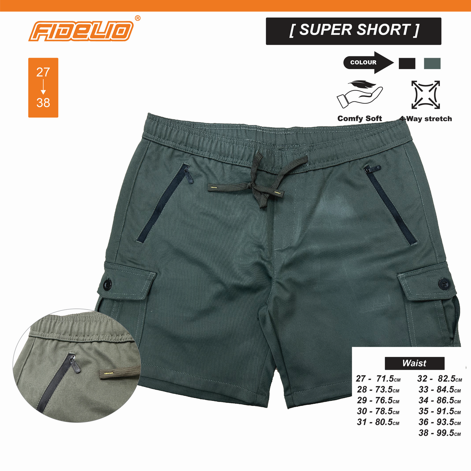 Fidelio Utility Super Shorts -Army Green
