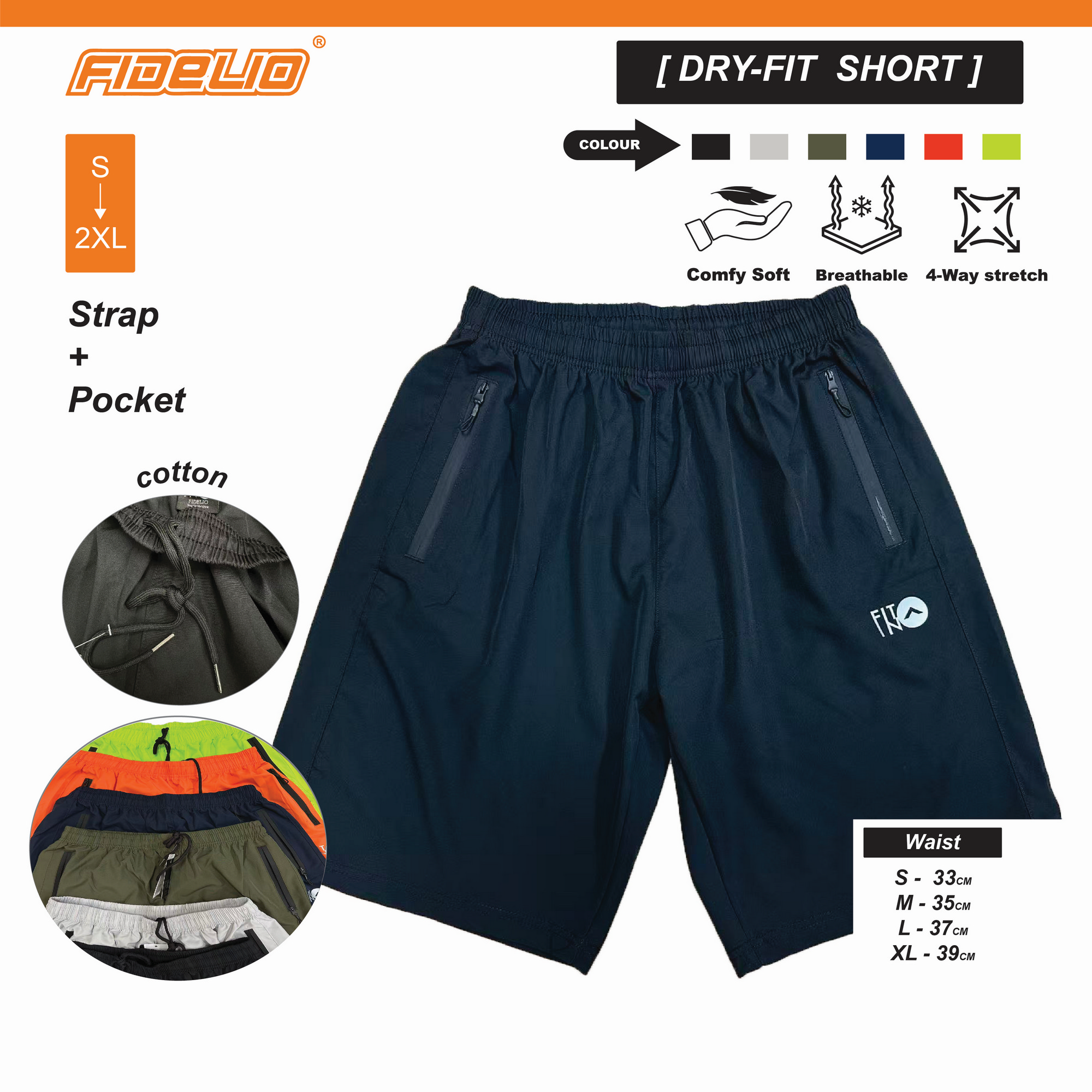 FIT IN Zip-Pocket Active Shorts -Black