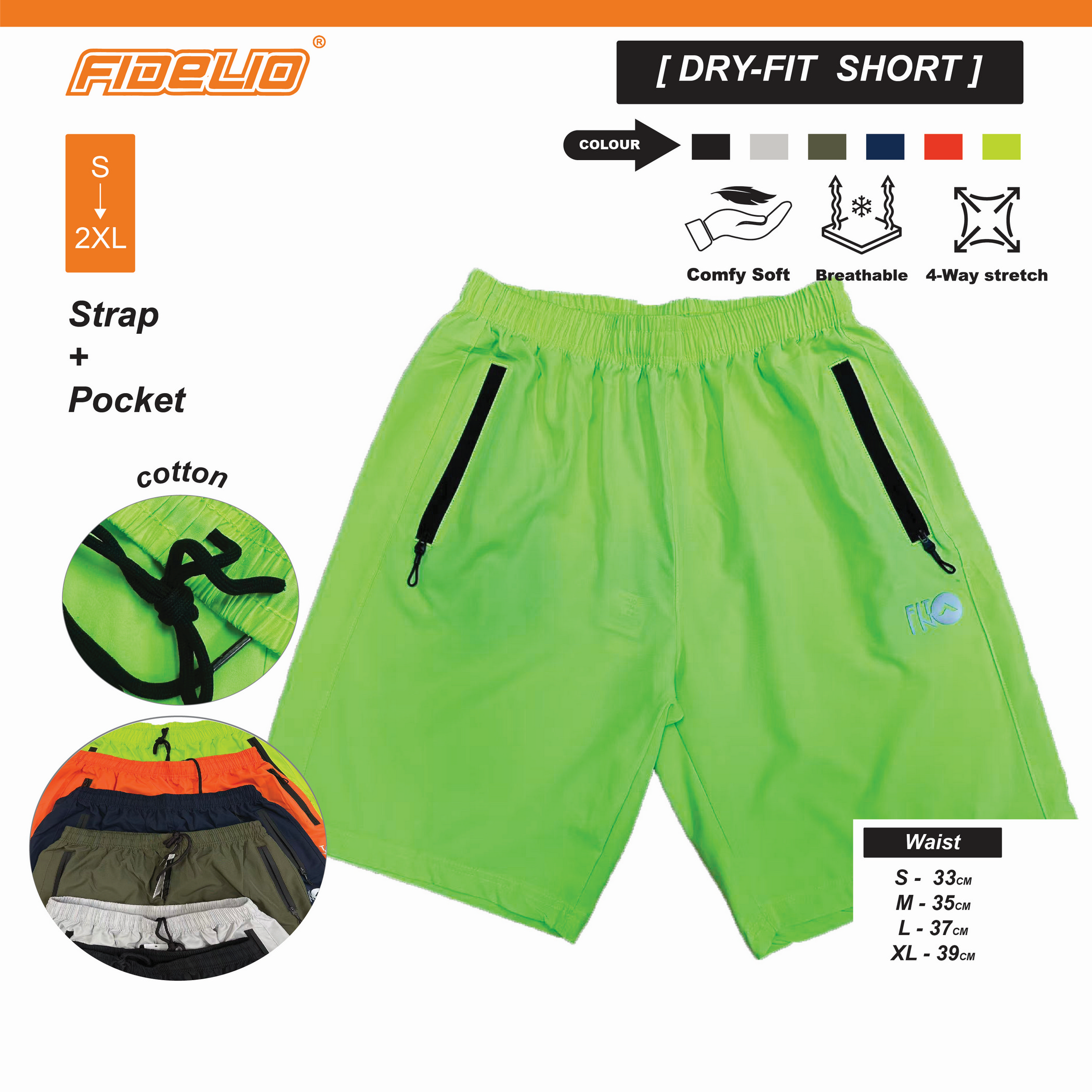 FIT IN Zip-Pocket Active Shorts -Neon Green