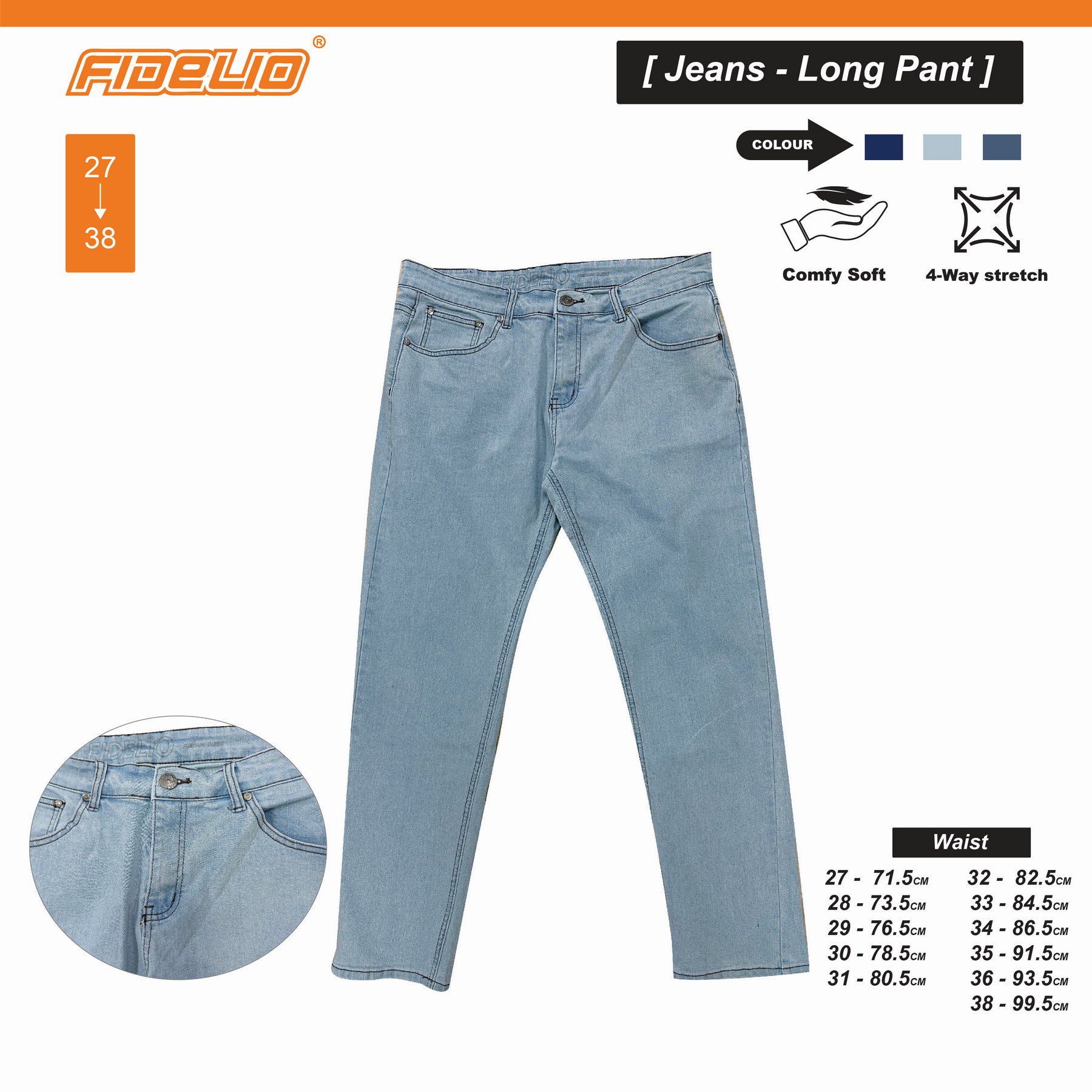 Fidelio 603 Modern Straight Cut Jeans -Light Blue