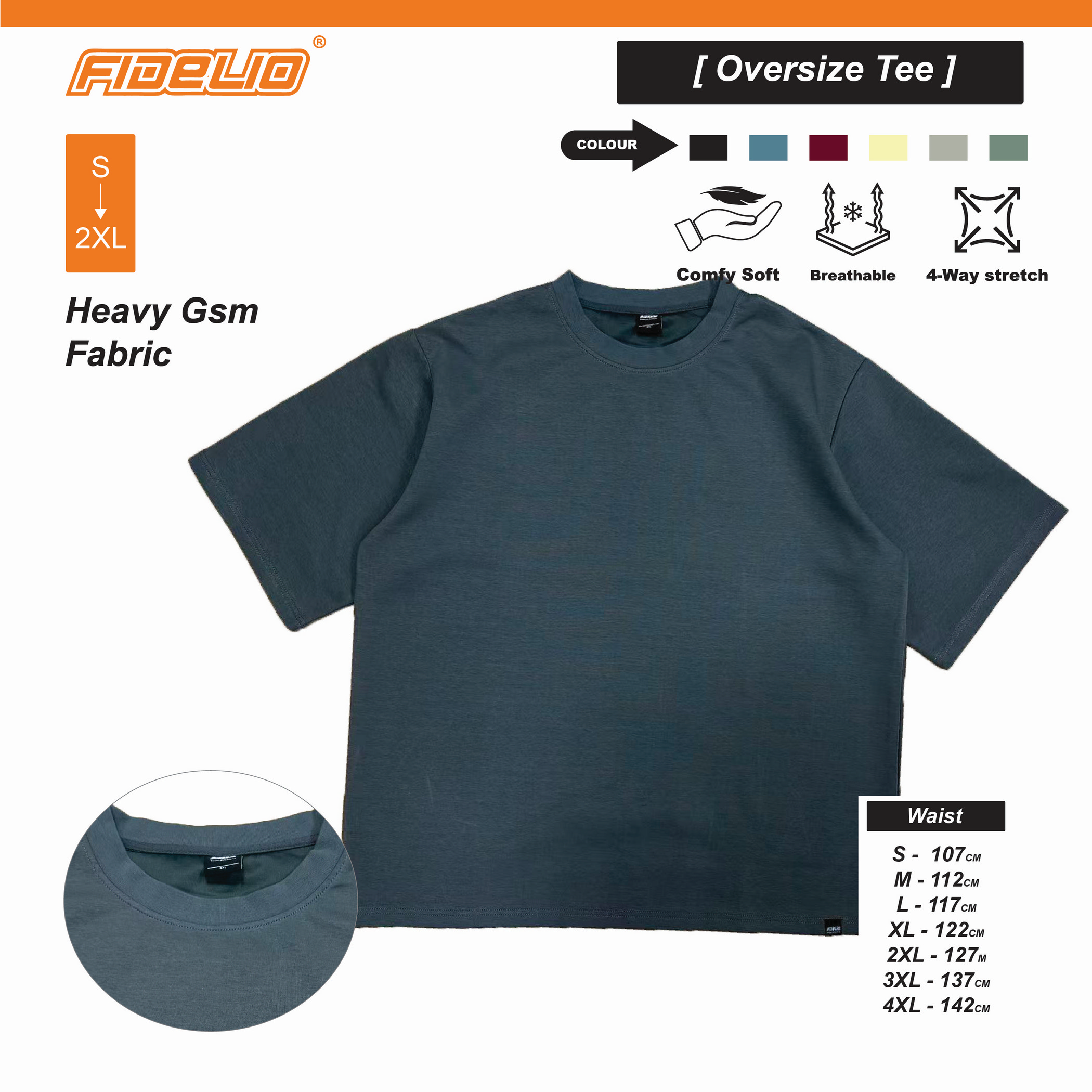 Fidelio Basic Oversized Tees -Grey