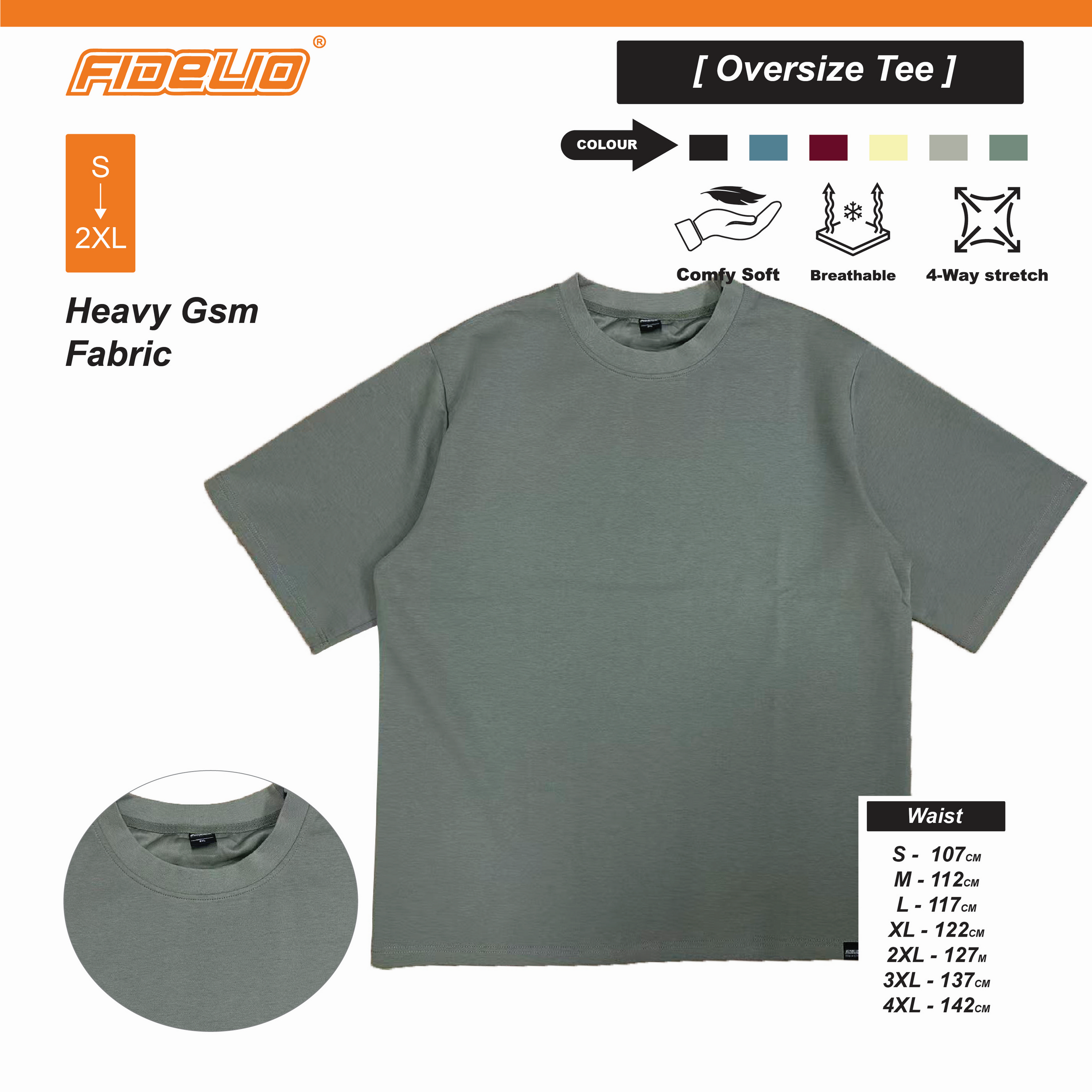 Fidelio Basic Oversized Tees -Sage Green