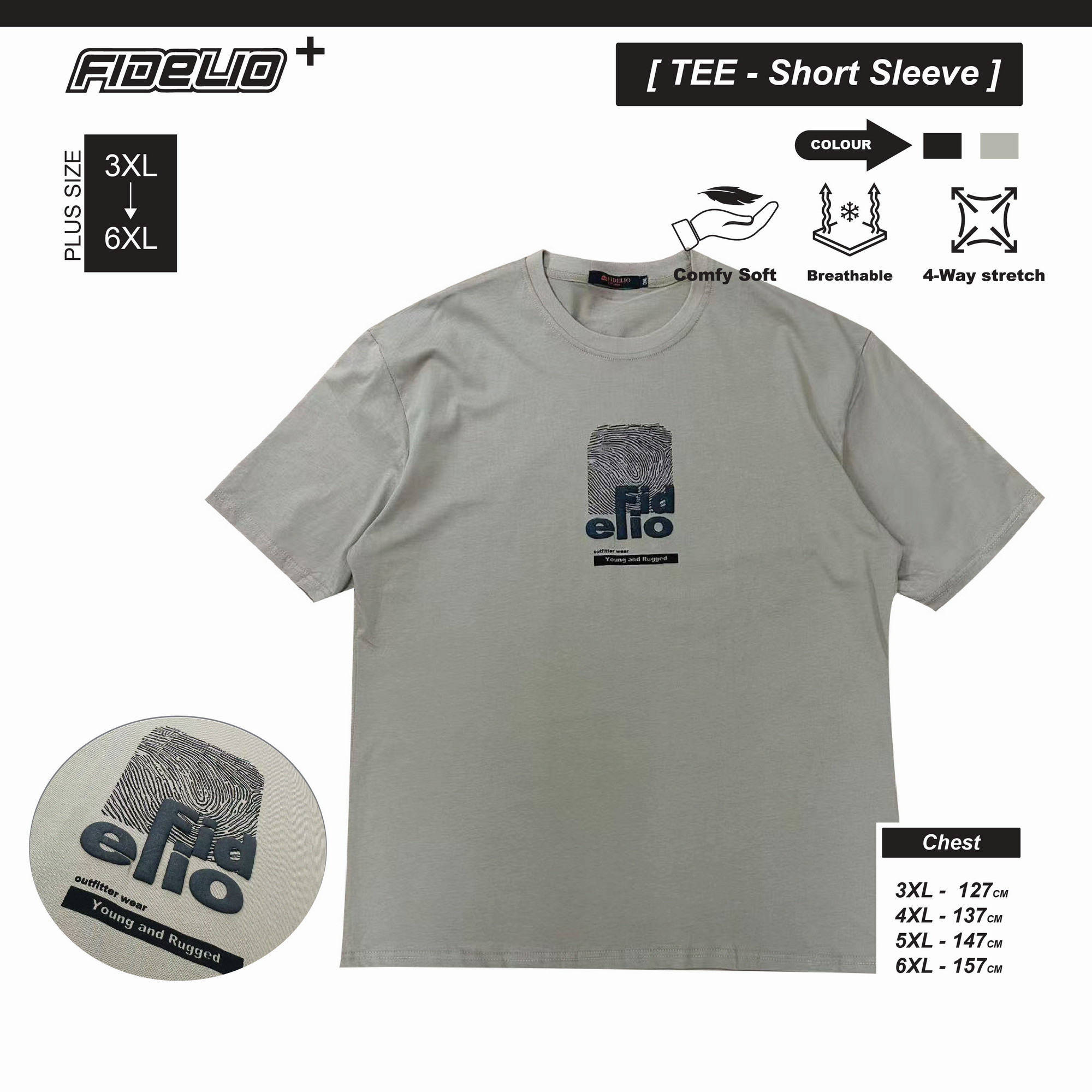Fidelio Plus Size Thumb Printed Tees -Khaki