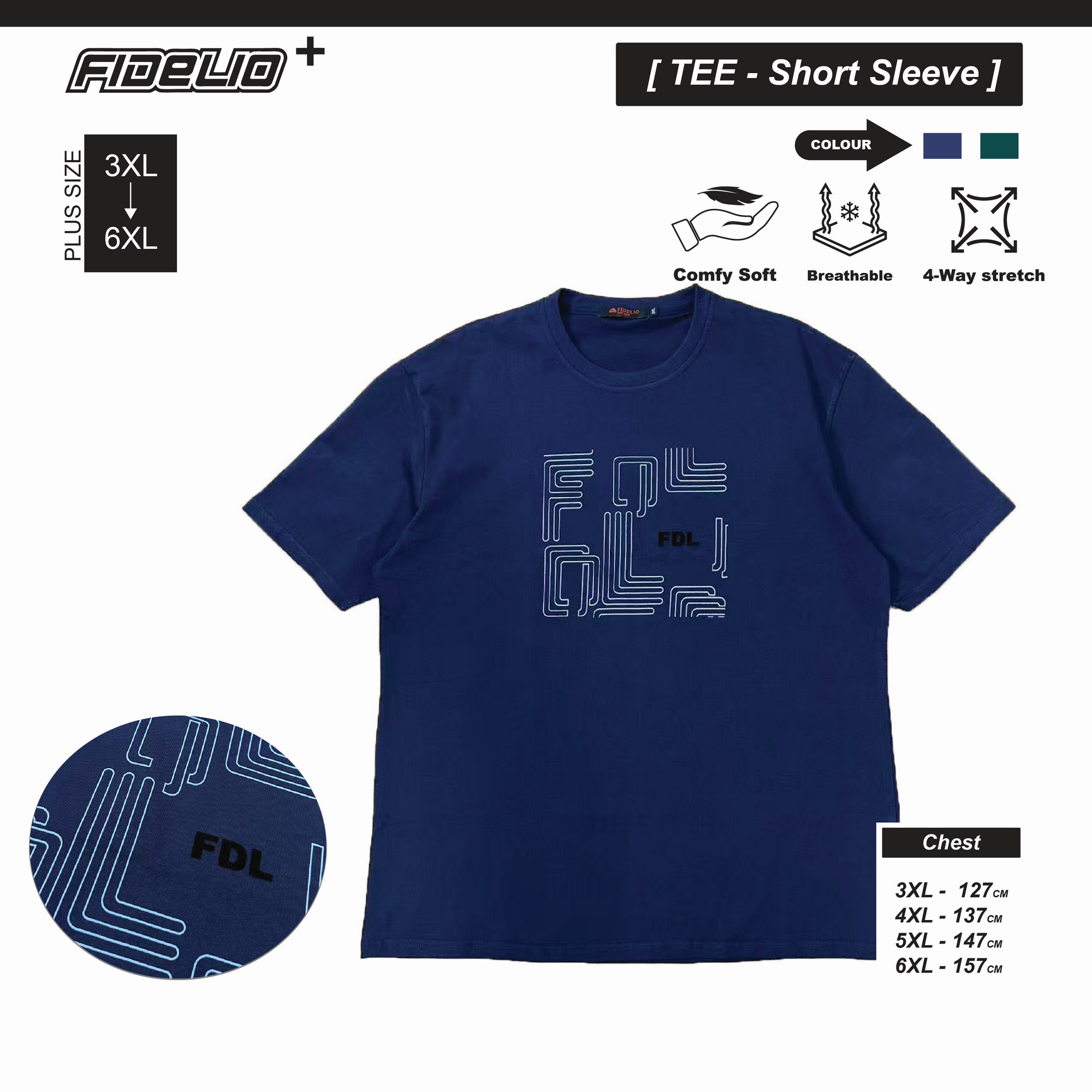 Fidelio Plus Size Abstract Line Printed Tees -Blue