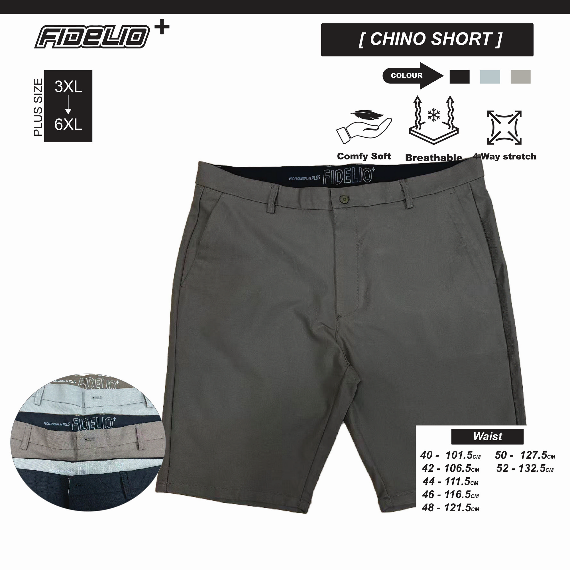 Fidelio Plus Size Signature Twill Chino Shorts -Brown