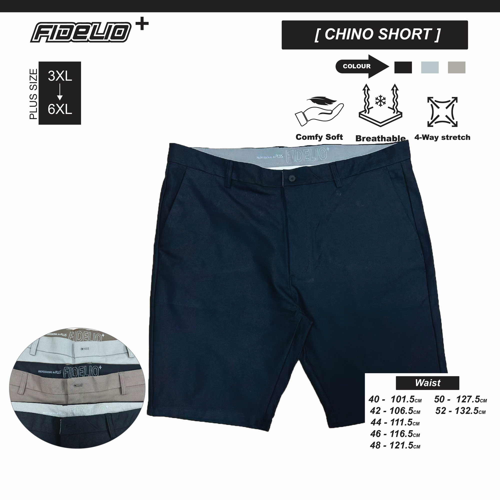 Fidelio Plus Size Signature Twill Chino Shorts -Black