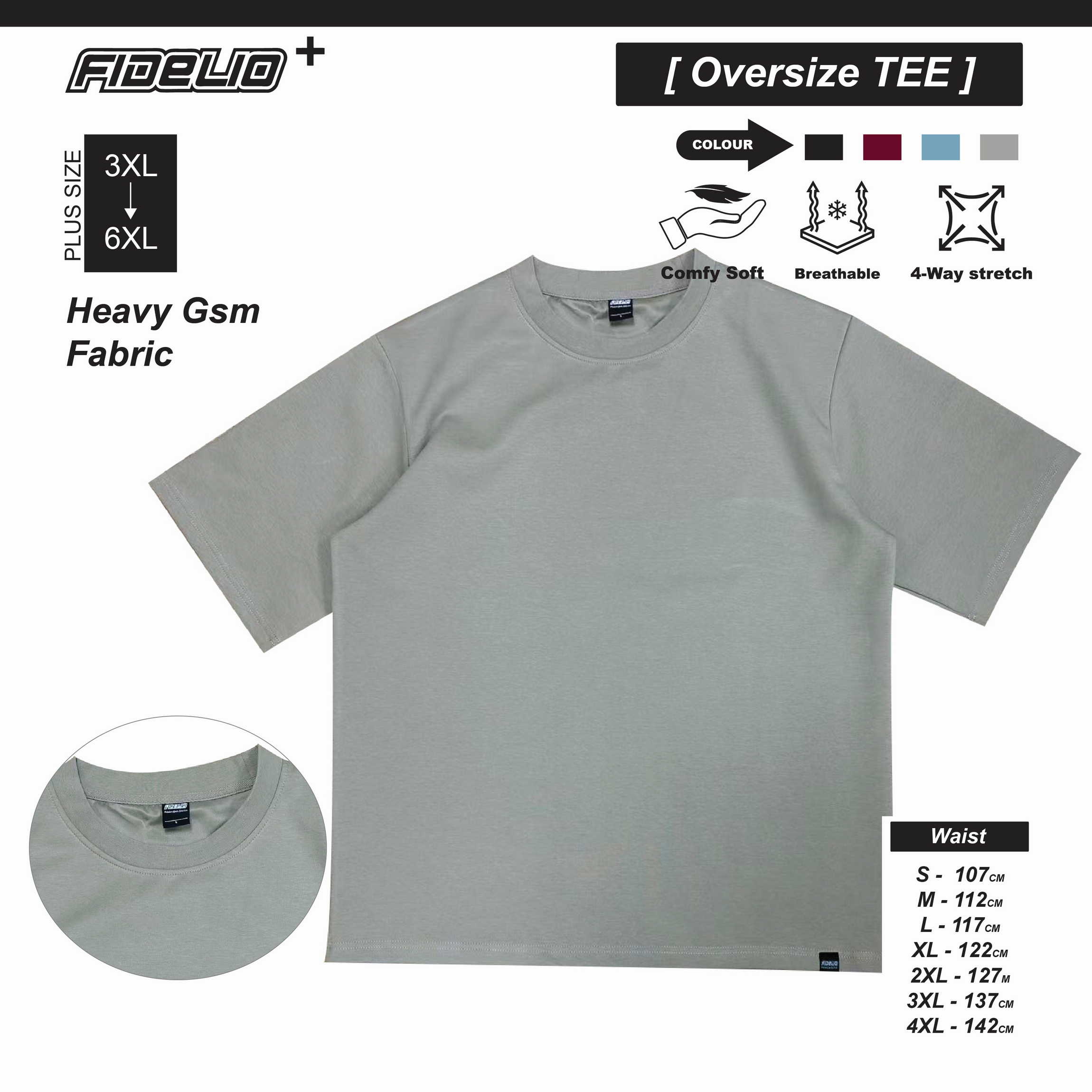 Fidelio Plus Size Basic Oversized Tees -Khaki