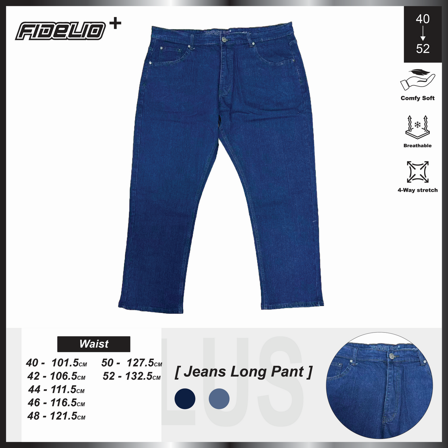 Fidelio Plus Size Classic Slim Fit Denim -Dark Blue