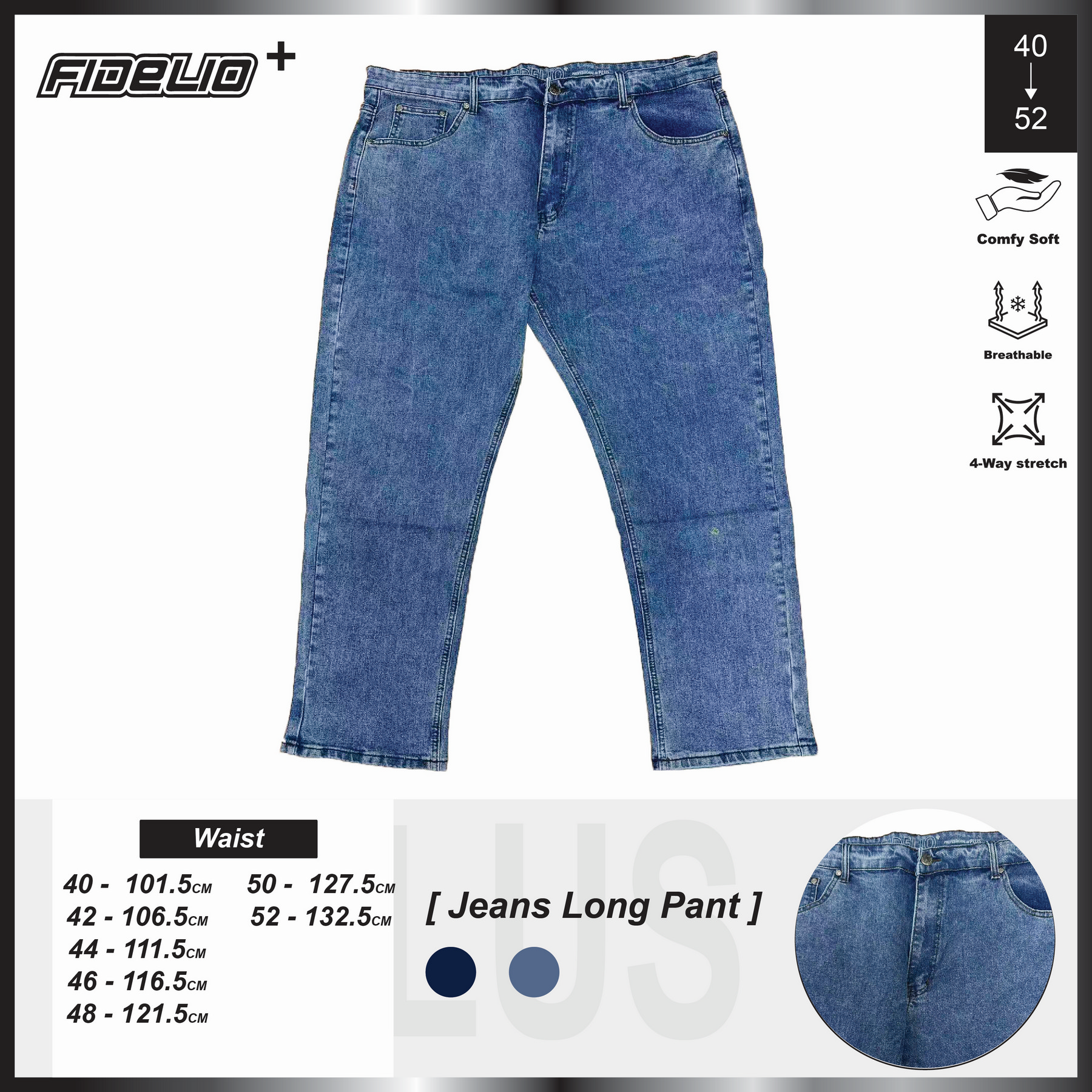 Fidelio Plus Size Classic Slim Fit Denim -Light Blue