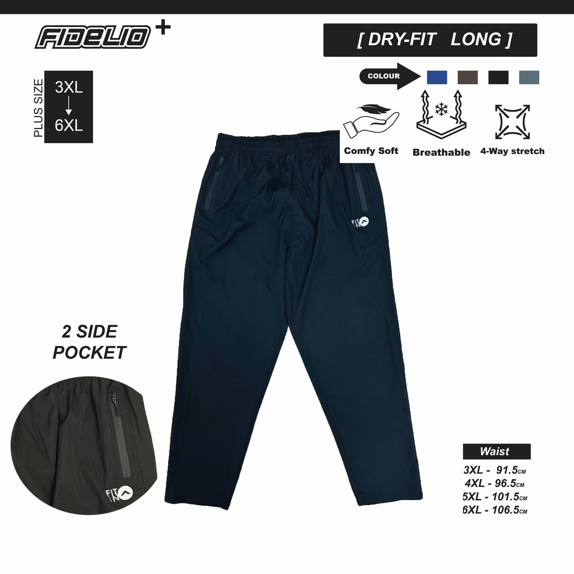FIT IN Plus Size Zip Pocket Sweat Pants -Black