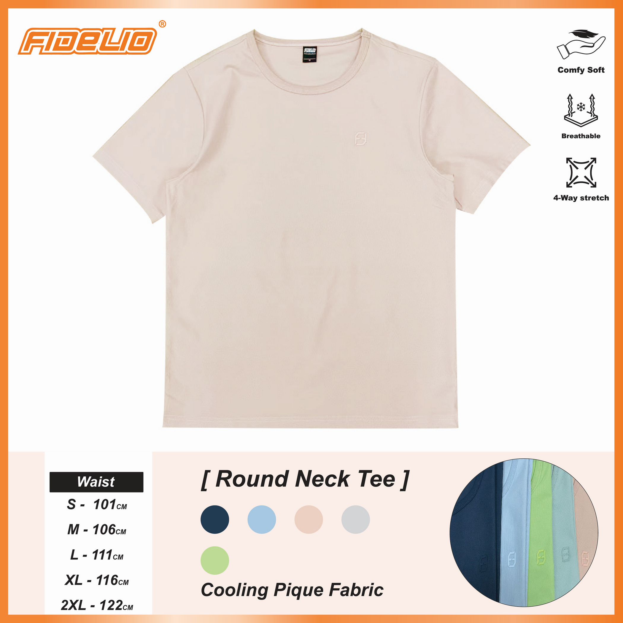 Fidelio Cooling Breathable Plain Tees -Pink