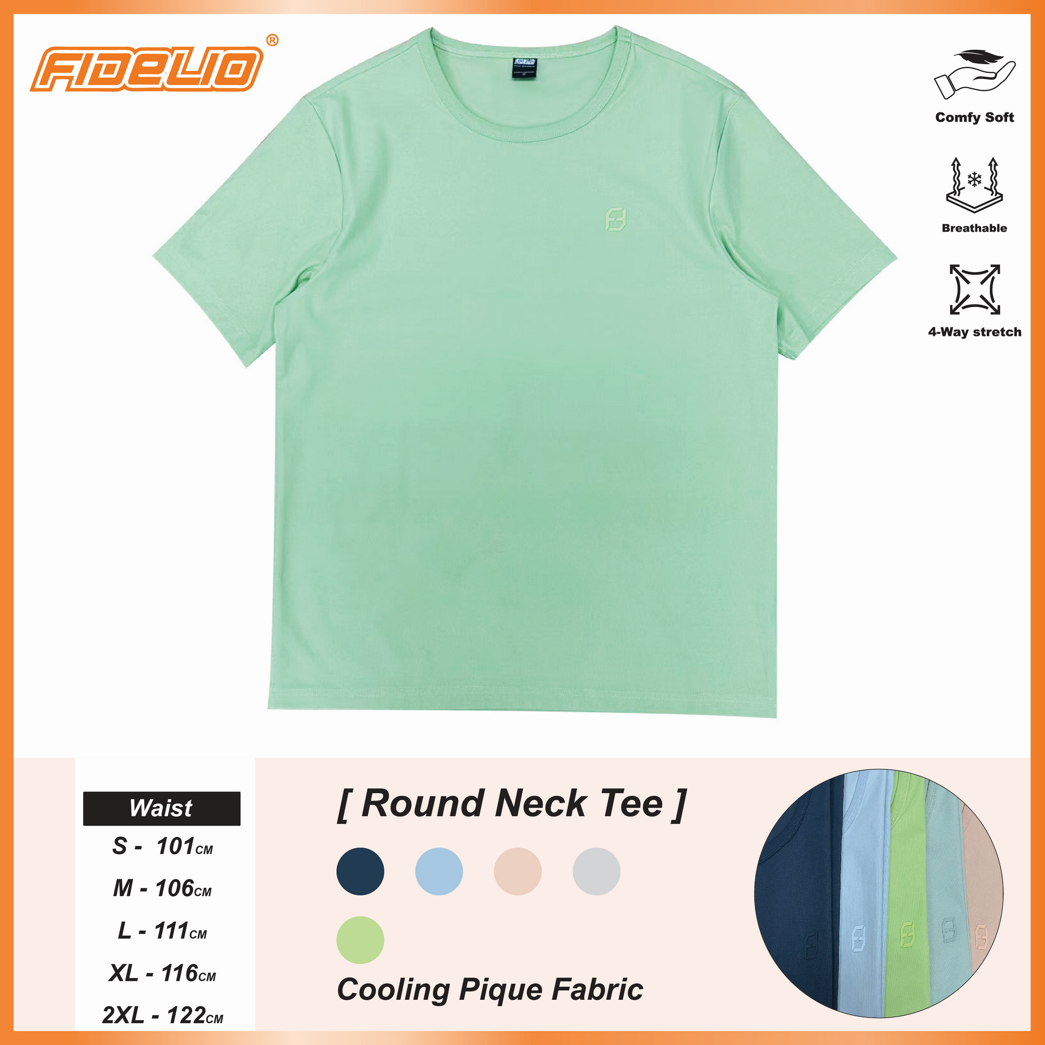 Fidelio Cooling Breathable Plain Tees -Light Green