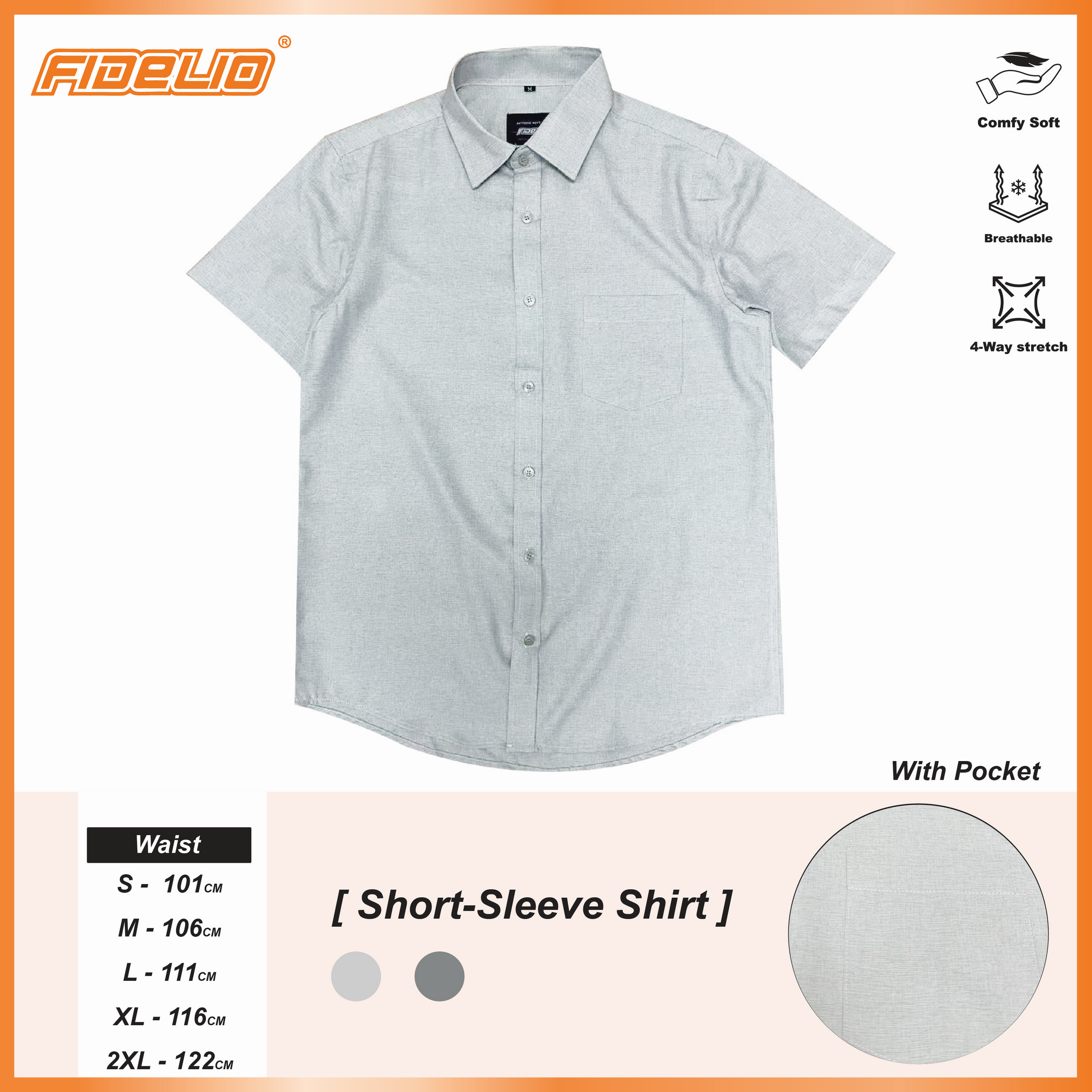 Fidelio Smart Oxford Short Sleeve Shirts -Light Grey