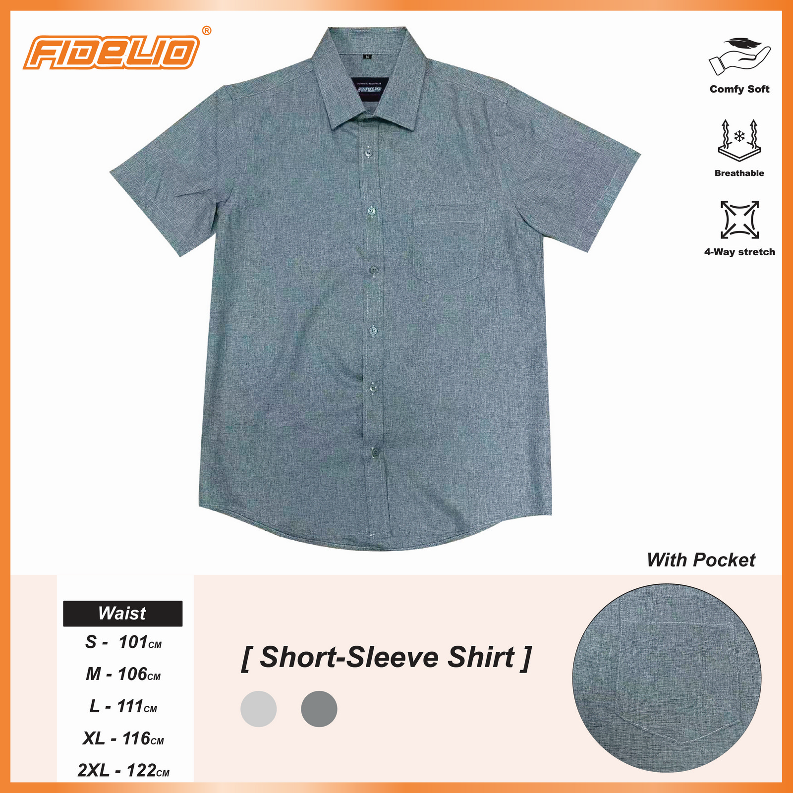 Fidelio Smart Oxford Short Sleeve Shirts -Dark Grey