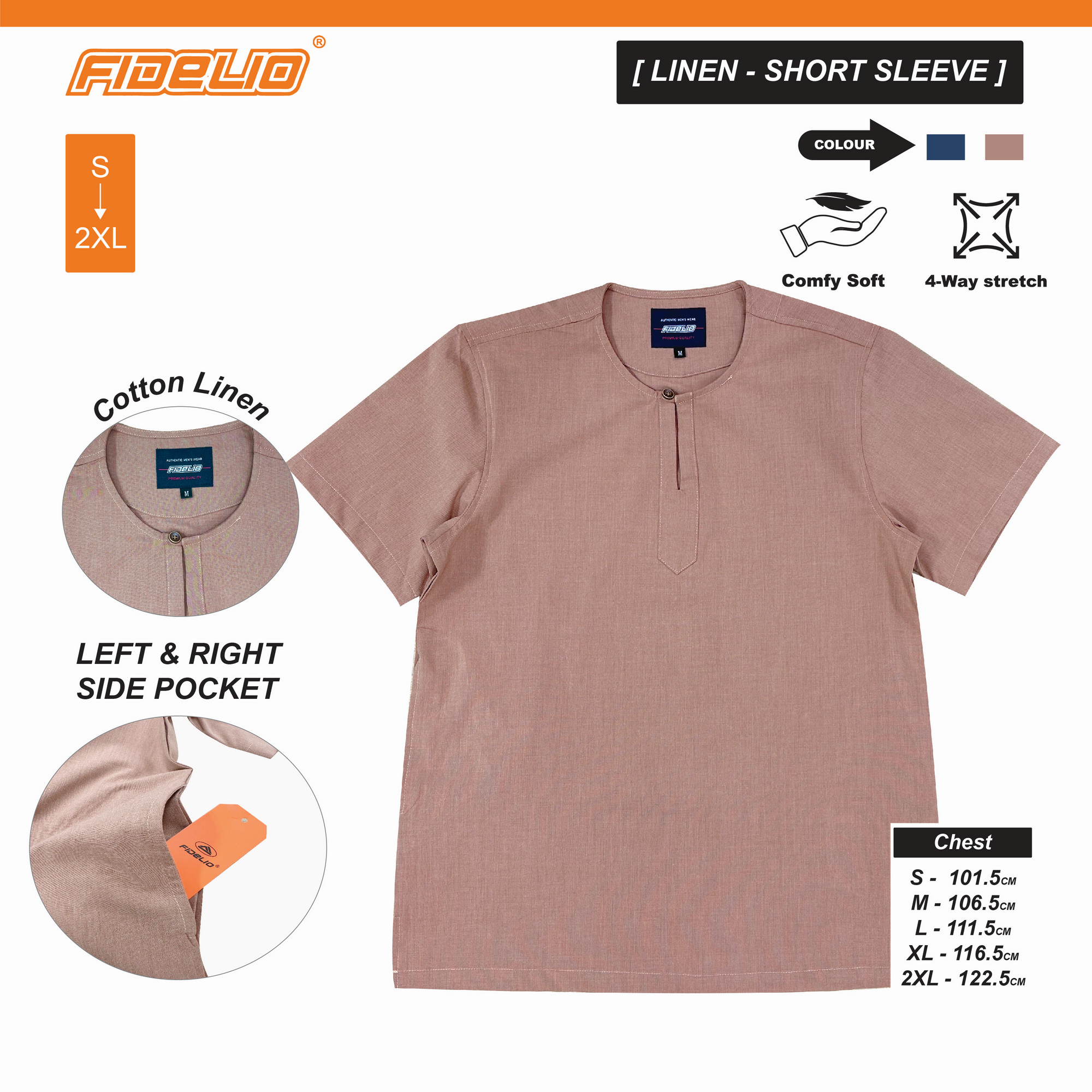 Fidelio Breeze Lunen Short Sleeve Shirts -Peach