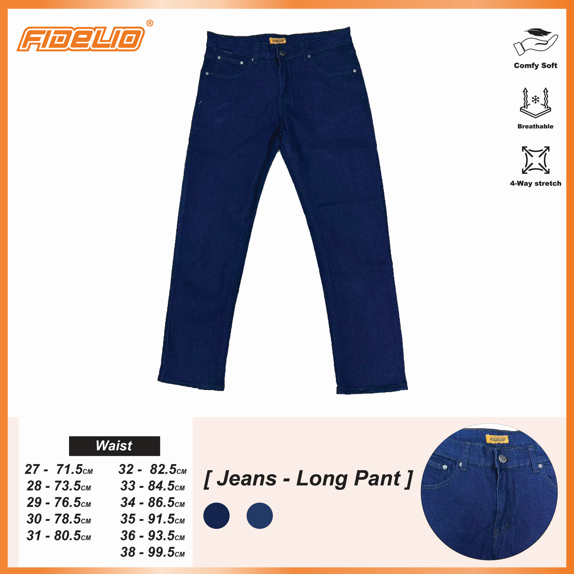 Fidelio Classic Straight Cut Denim Jeans -Blue