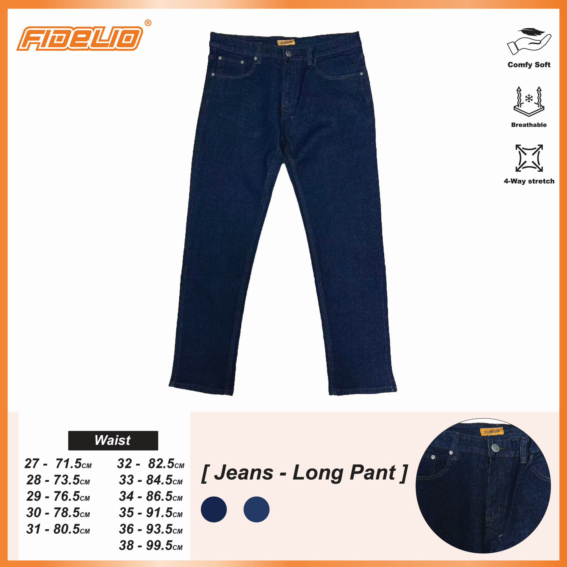 Fidelio Classix Straight Cut Denim Jeans -Navy