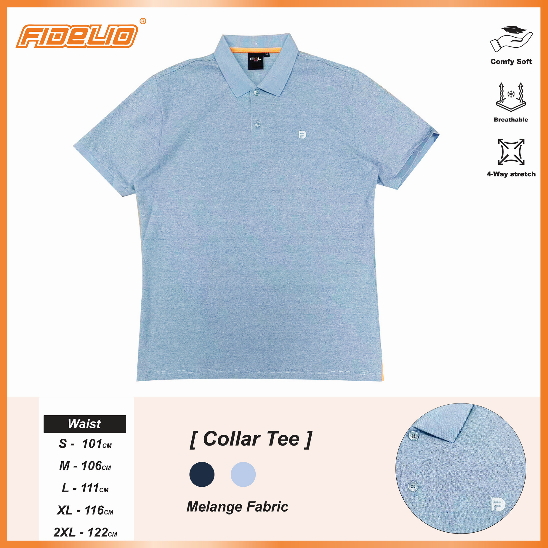 FDL Textured Polo Tees -Light Blue