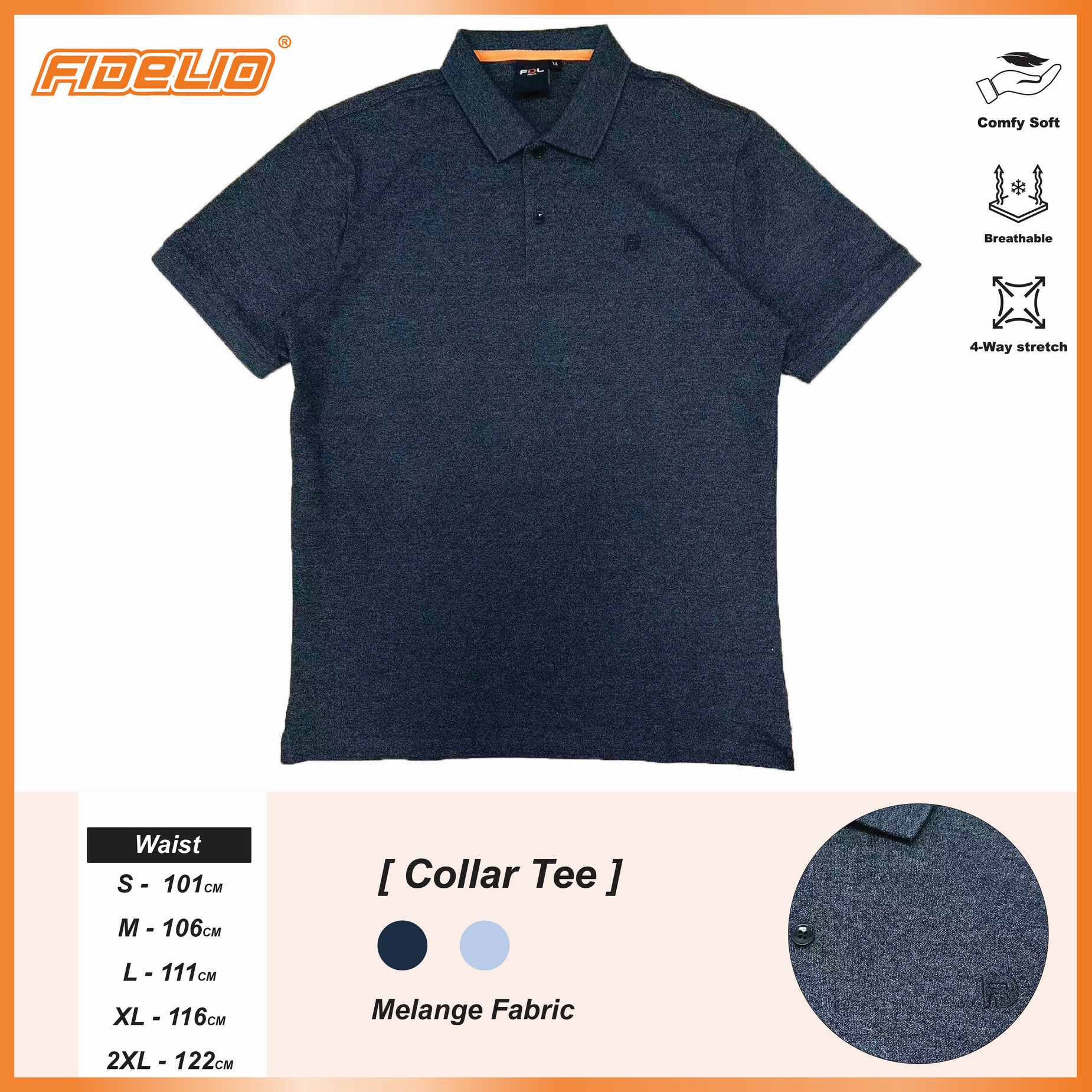 FDL Textured Polo Tees -Dark Grey
