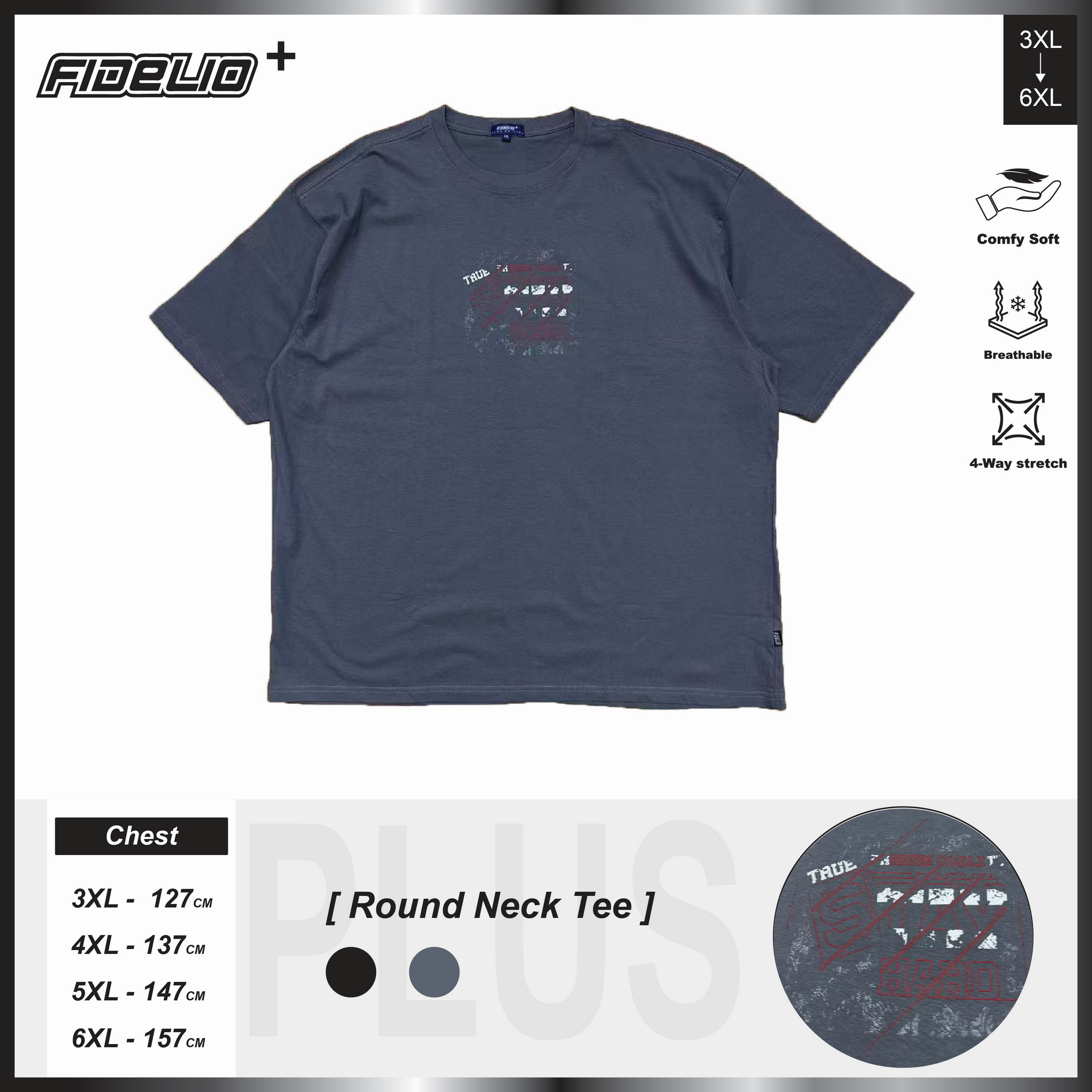 Fidelio Plus Size Stay True Graphic Tees -Medium Grey