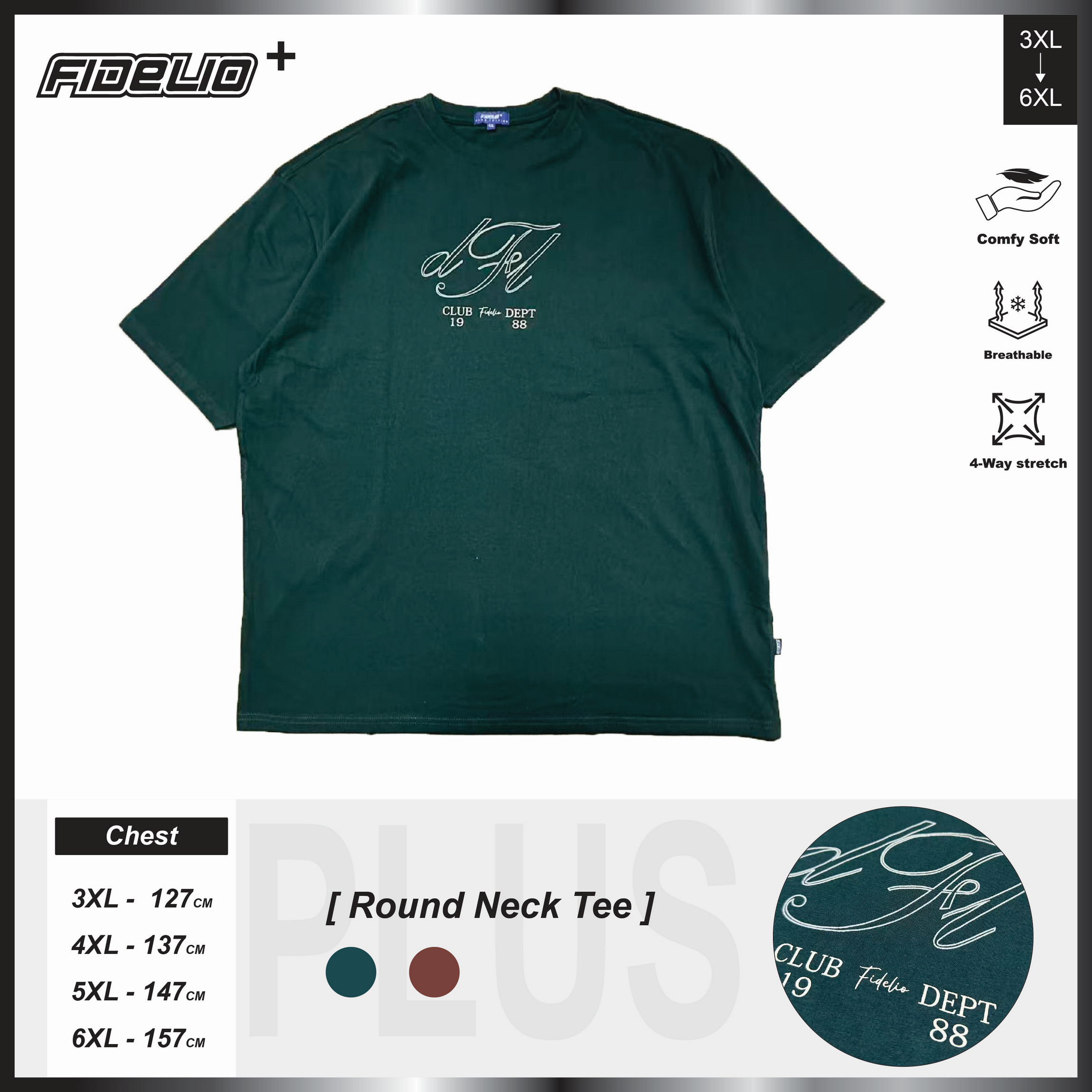 Fidelio Plus Size Club Dept Printed Tees -Dark Green