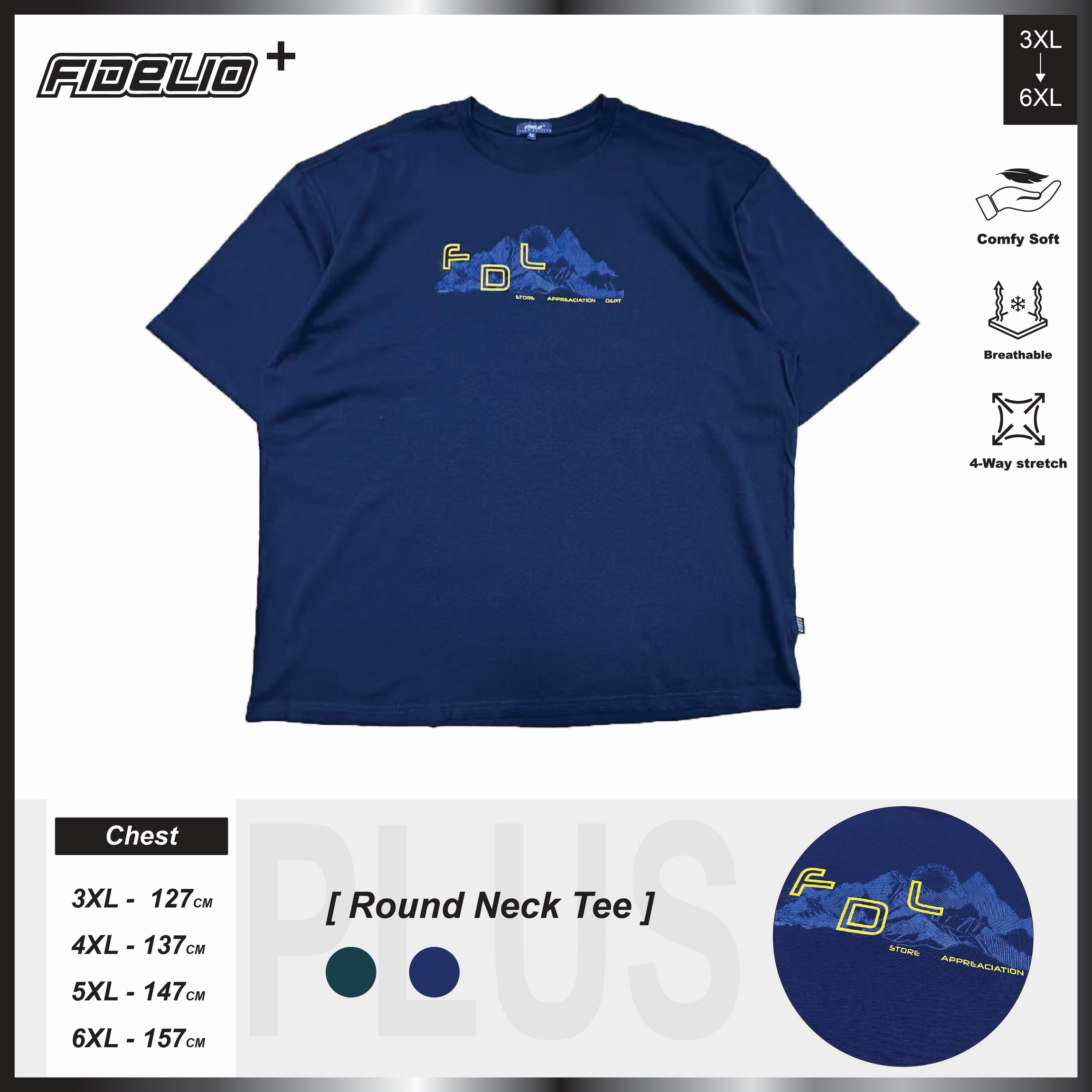Fidelio Plus Size Mpuntain Sketch Graphic Tees -Navy