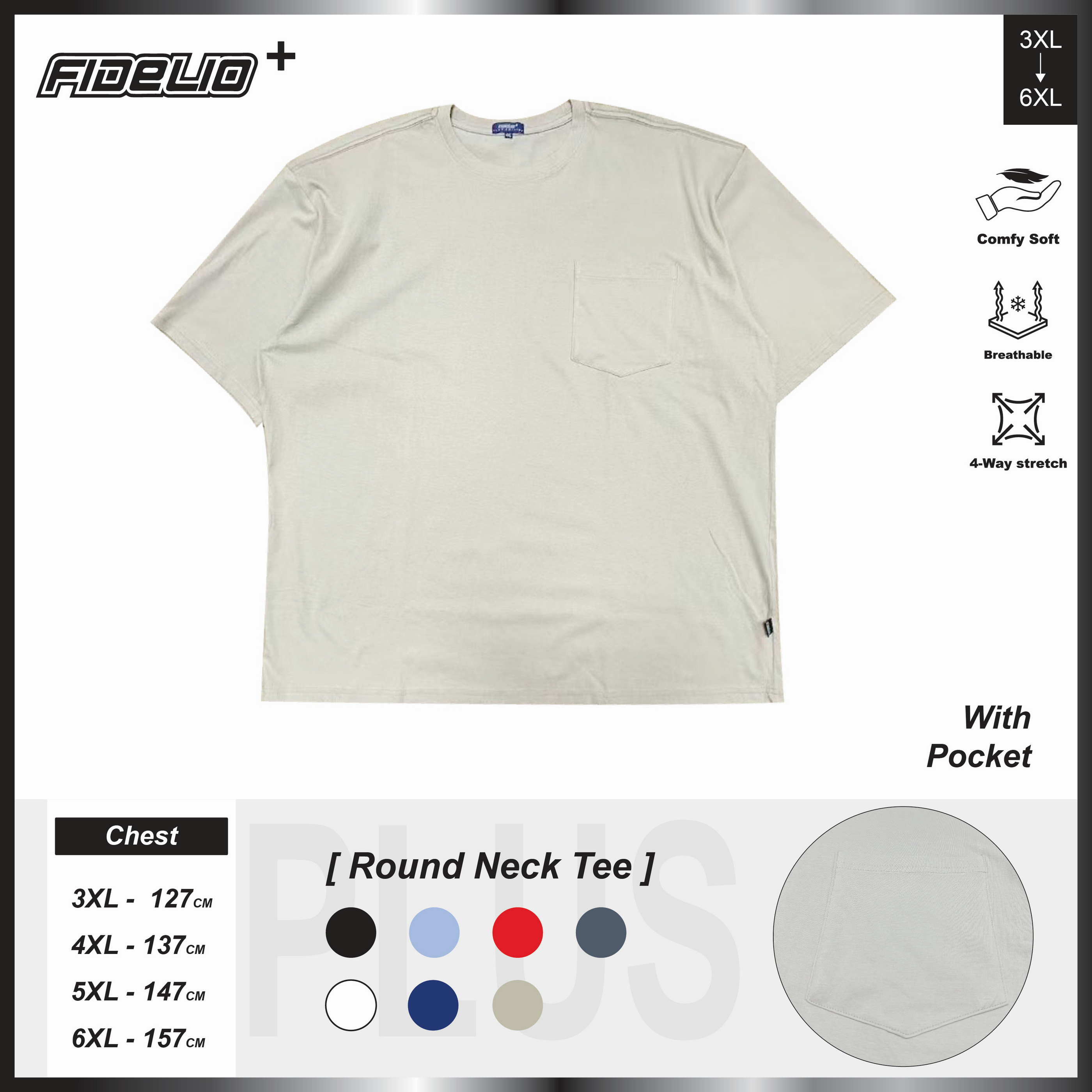 Fidelio Plus Size Signature Pocket Tees -Khaki