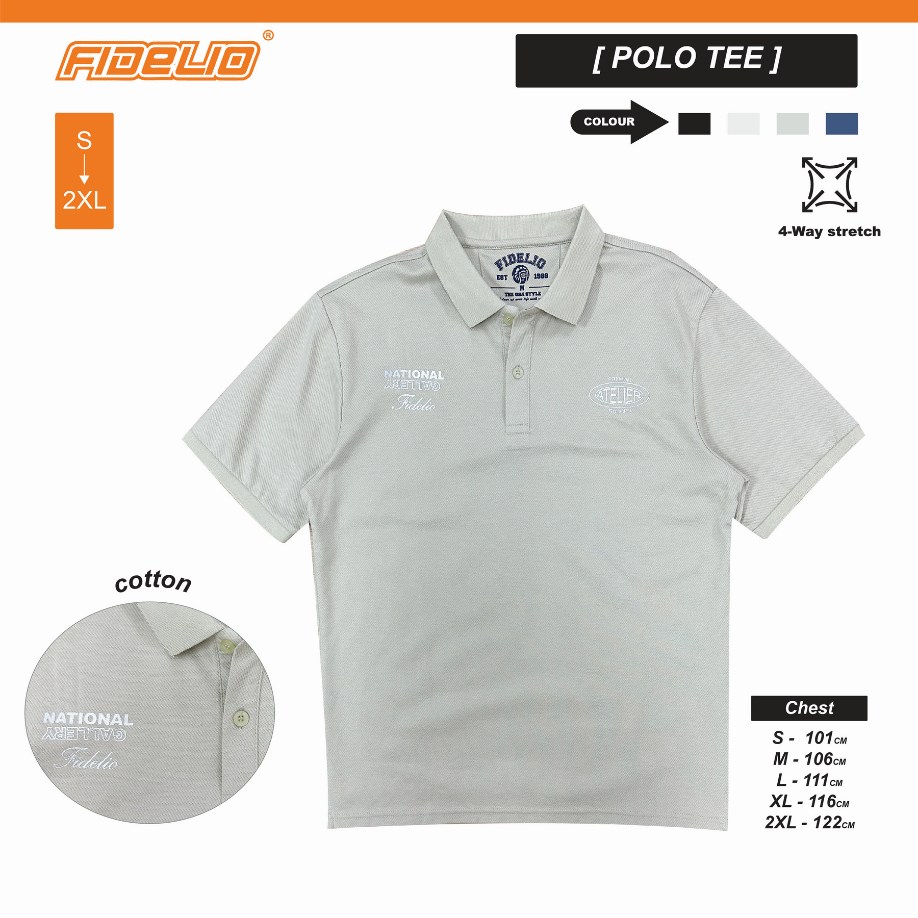 Fidelio Premium Rugged Polo Tees - Khaki