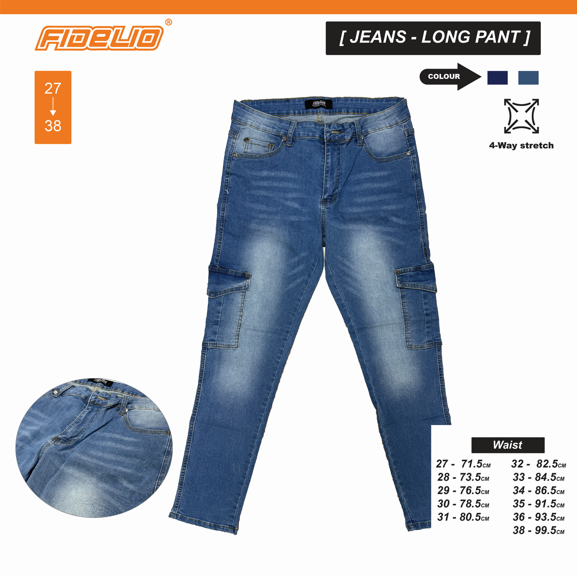 Fidelio Slim Fit Stretchable Utility Jeans - Light Blue