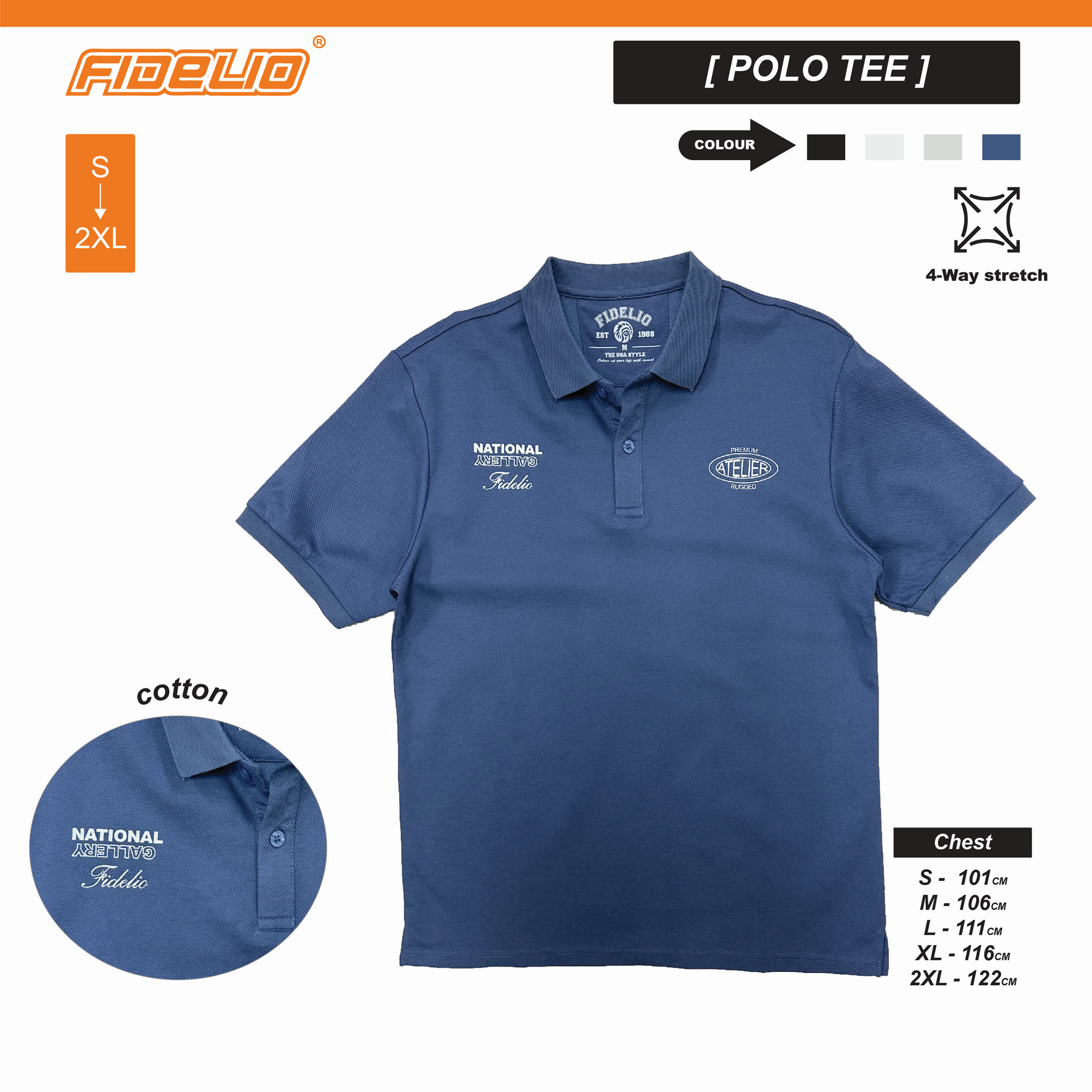 Fidelio Premium Rugged Polo Tees - Blue