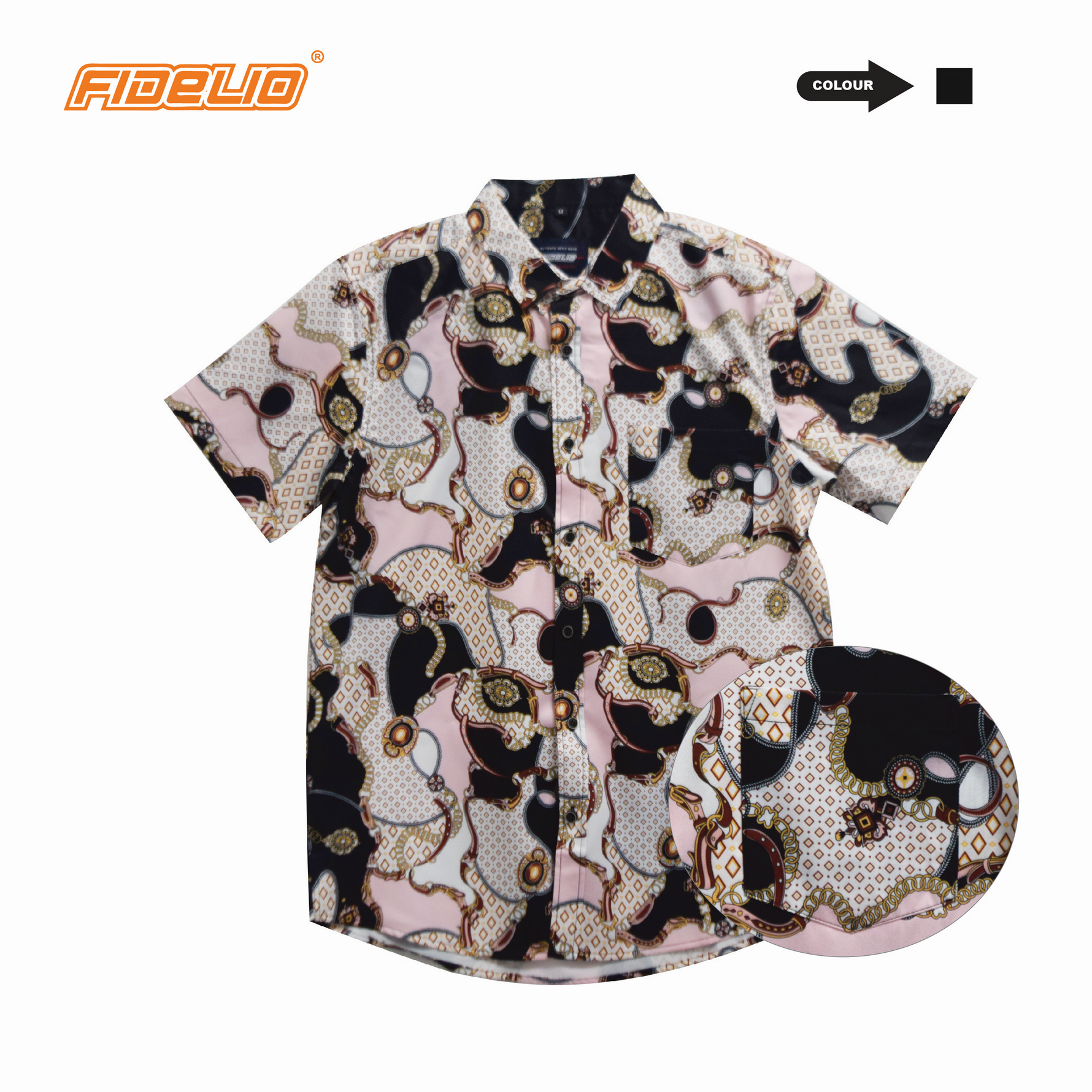 Fidelio Heritage Print Short Sleeve Shirts -Black/Pink