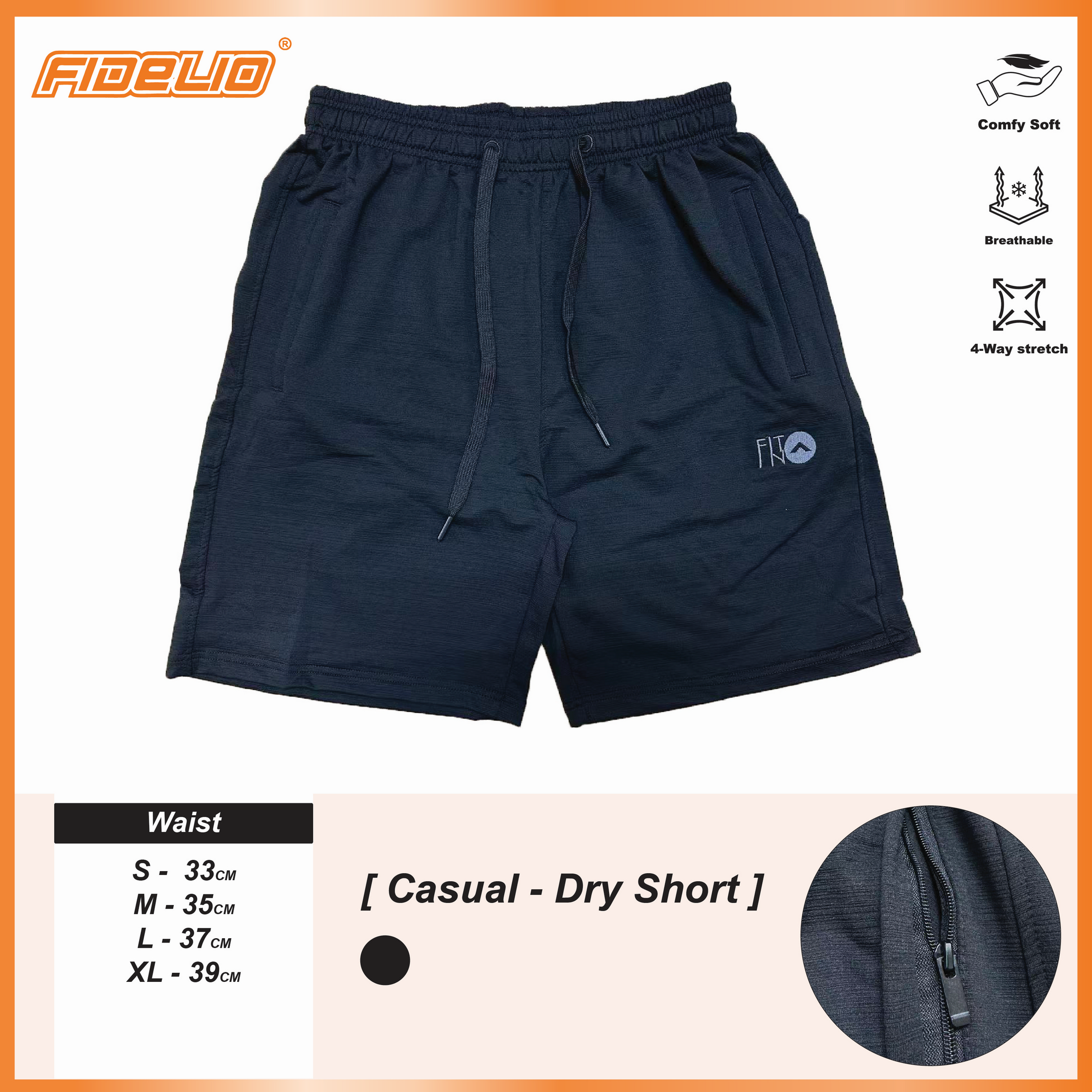 FIT IN Zipper Active Shorts -Black