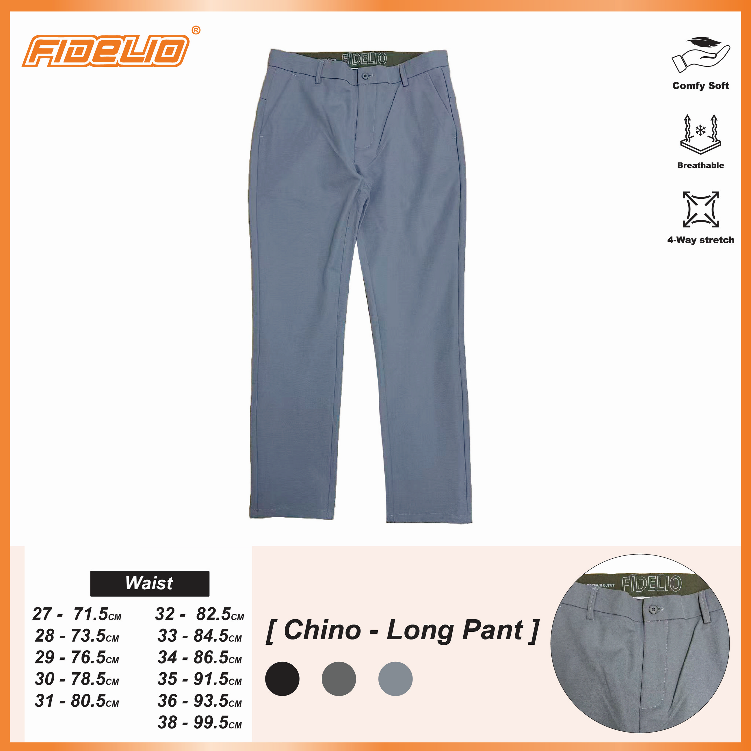 Fidelio Slim Fit Chinos -Grey