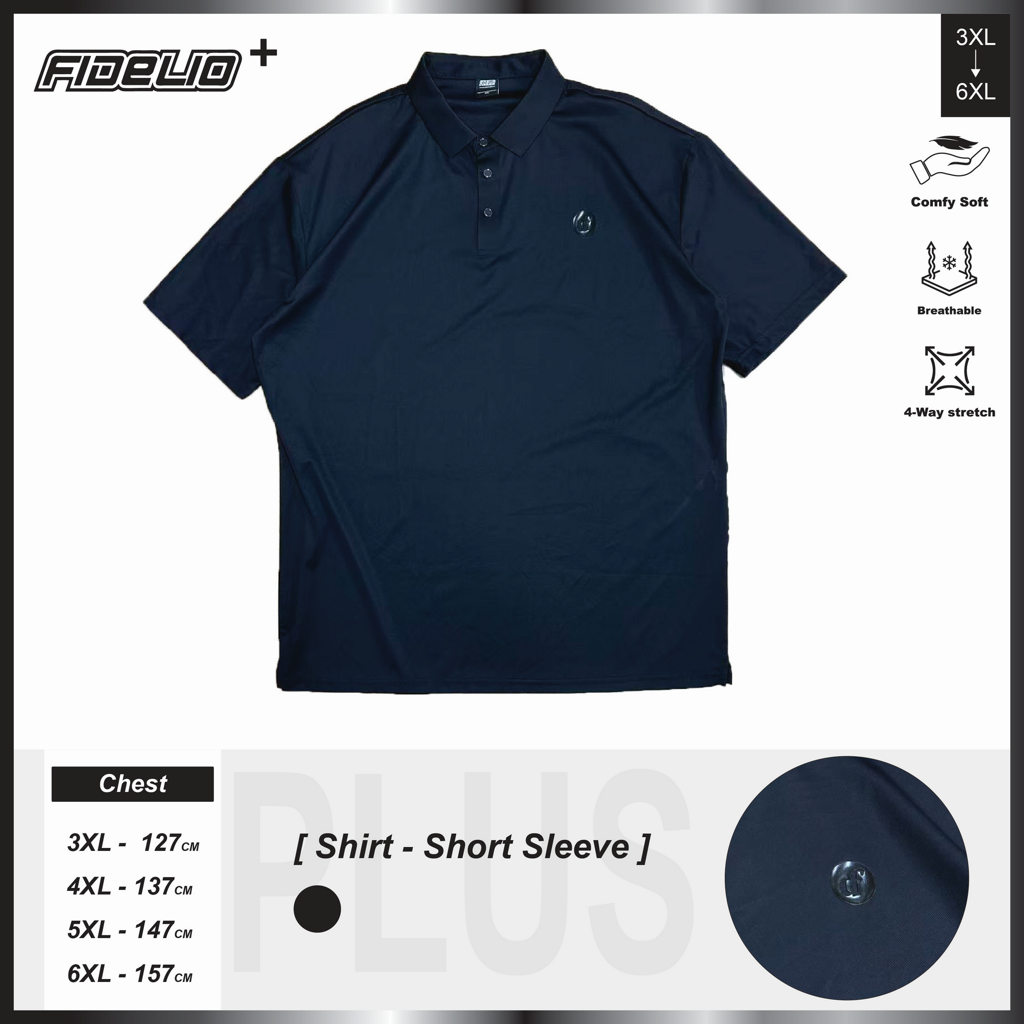 Fidelio Plus Size Premium Sensation Polo Tees -Black