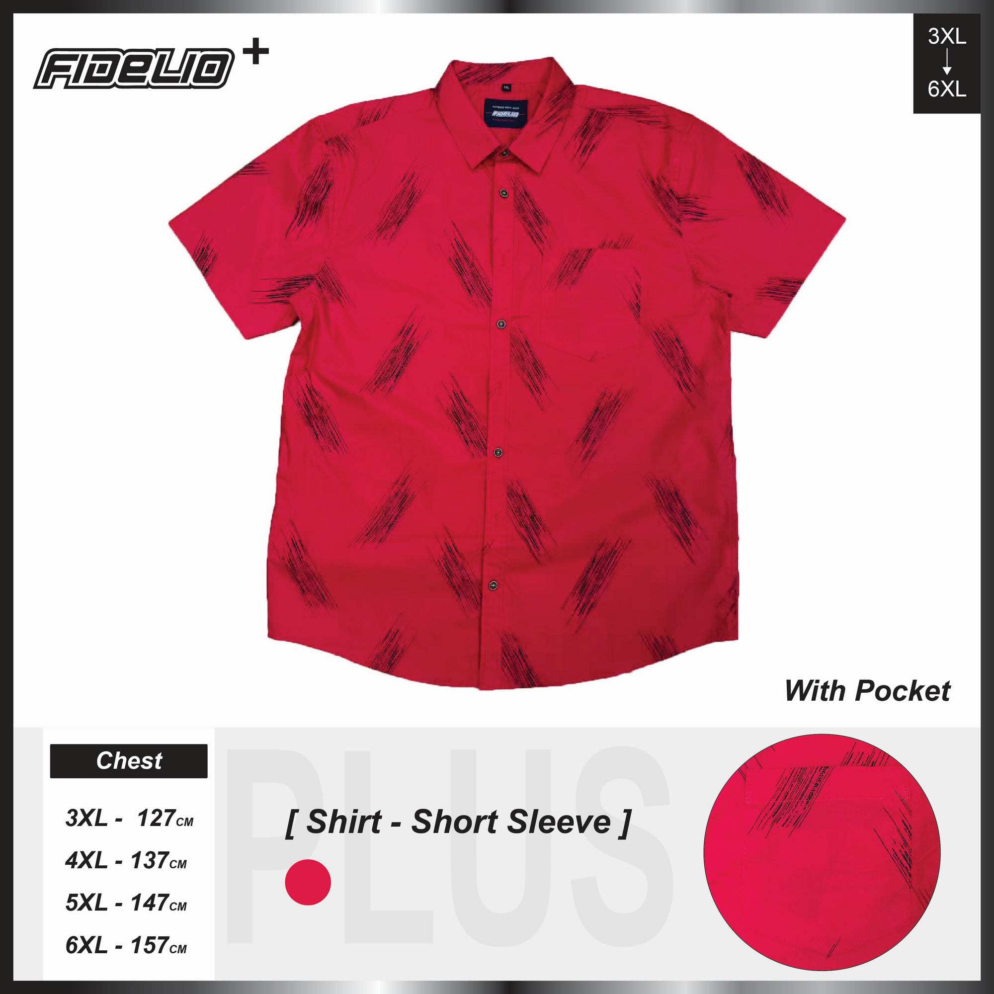 Fidelio Plus Size Brushed Print Short Sleeve Shirts -Maroon