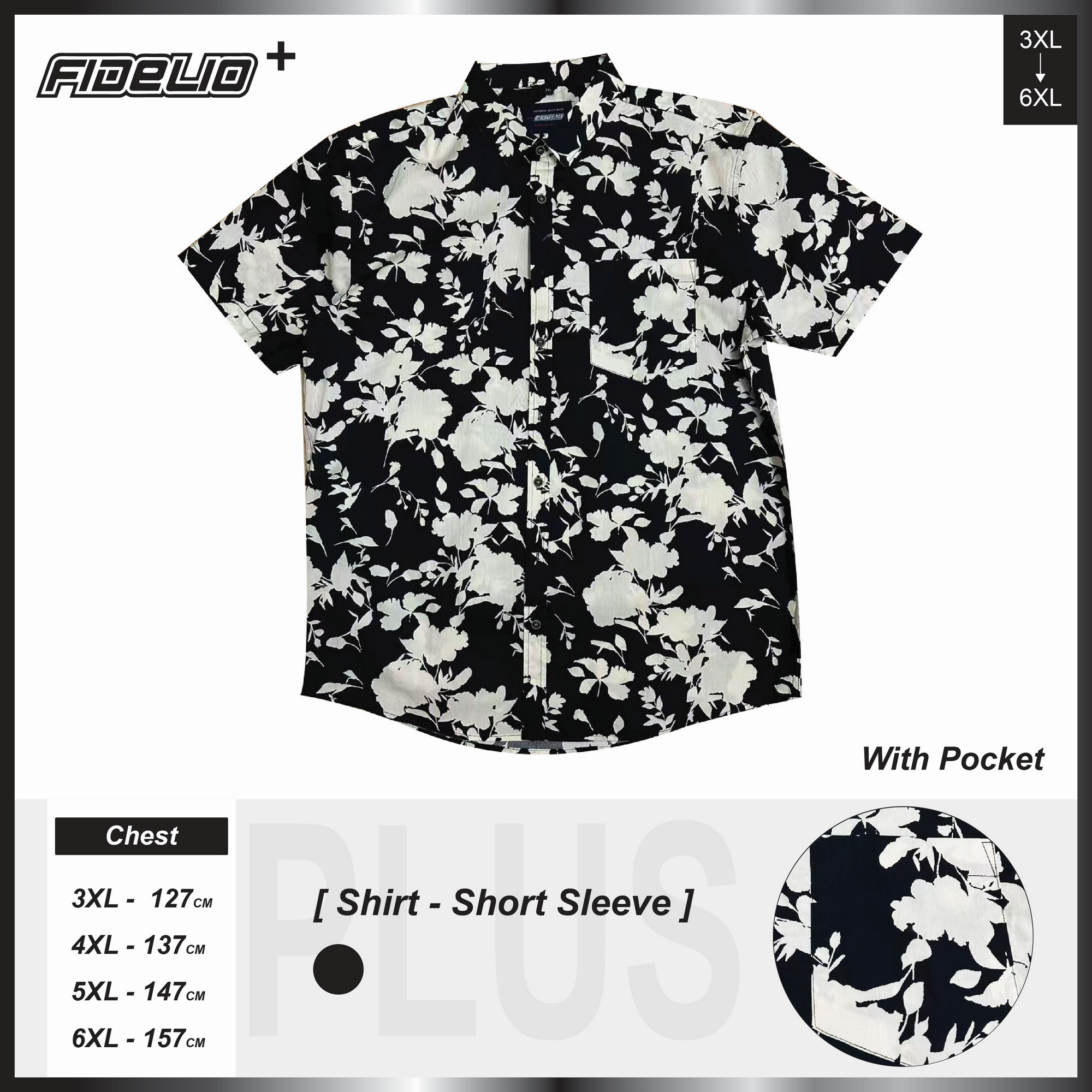 Fidelio Plus Size Floral Printed Short Sleeve Shirts -Black/Cream