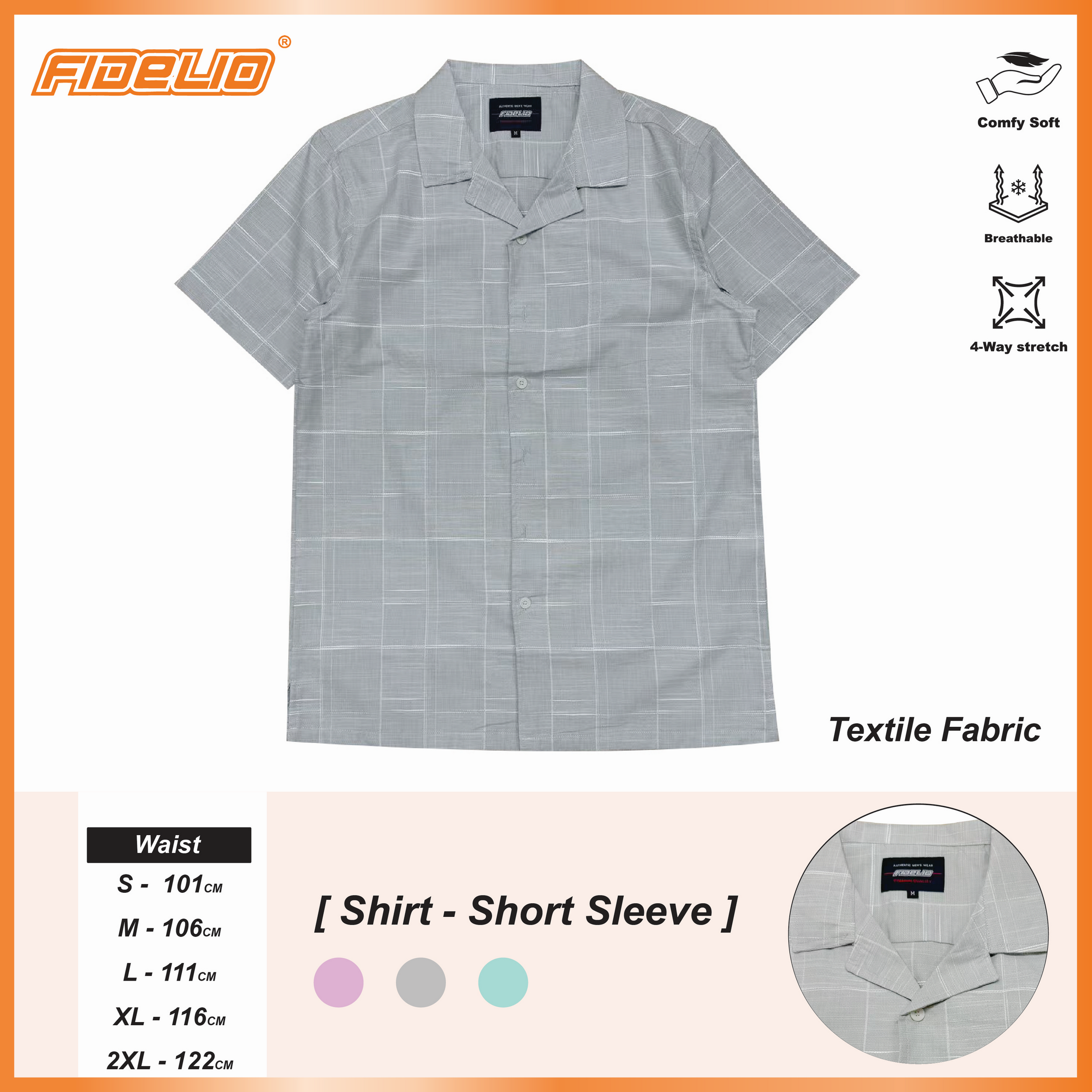 Fidelio Textured Linen Short Sleeve Shirts -Light Grey
