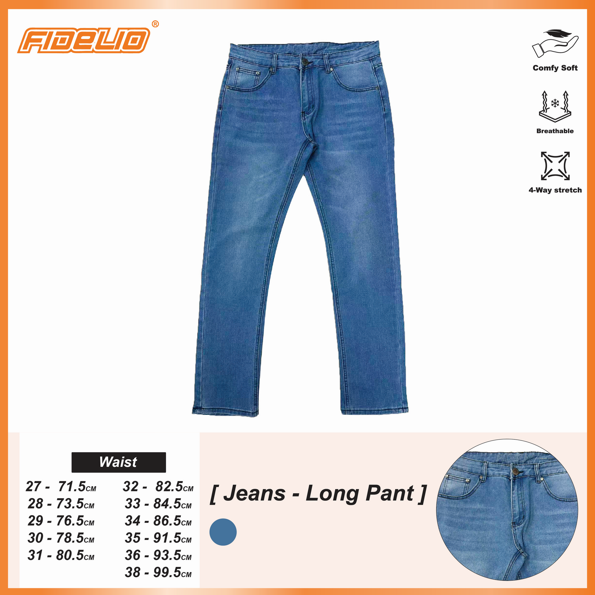Fidelio 601 Slim Fit Washed Denim -Light Blue