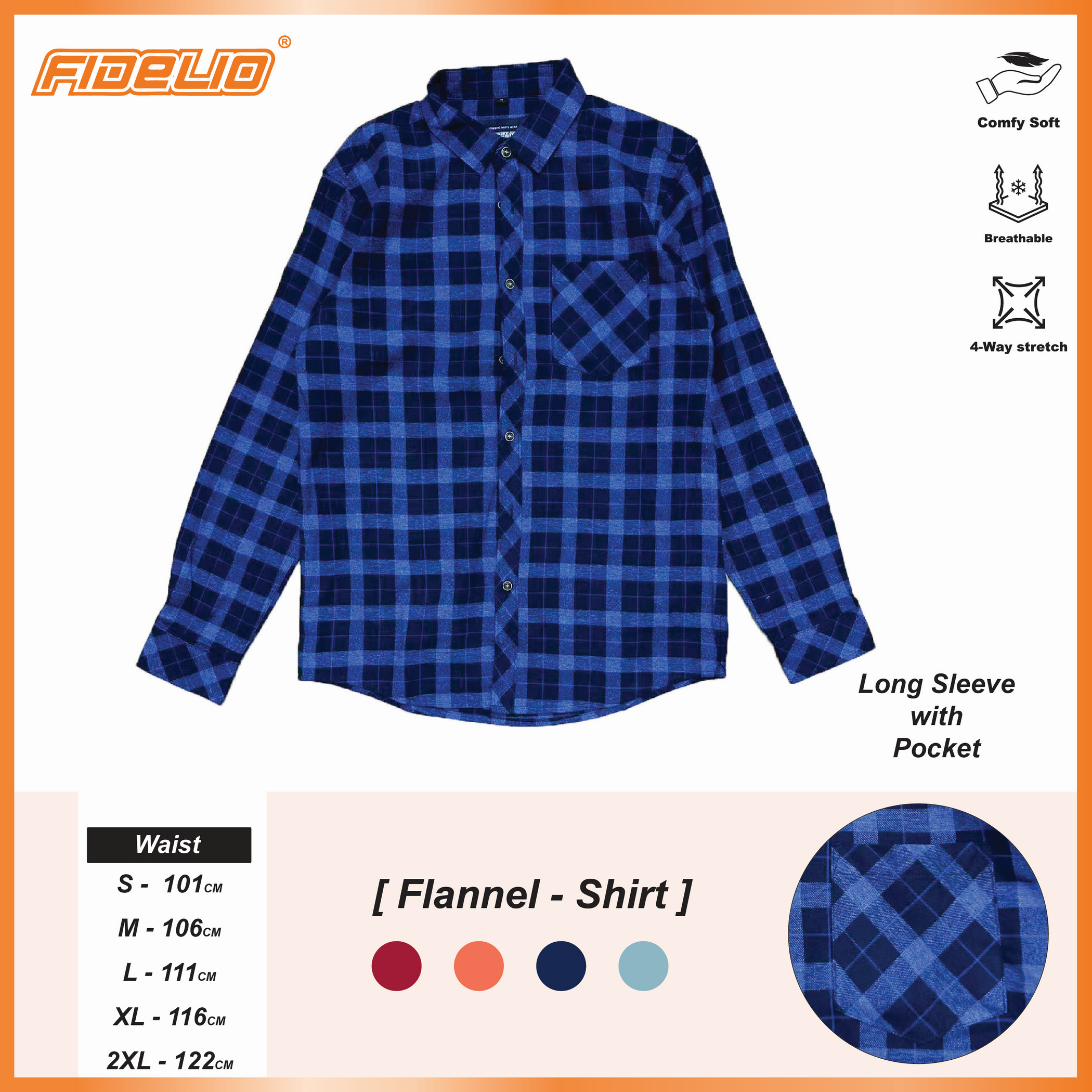 Fidelio Plaid Flannel Long Sleeve Shirts -Navy/Blue
