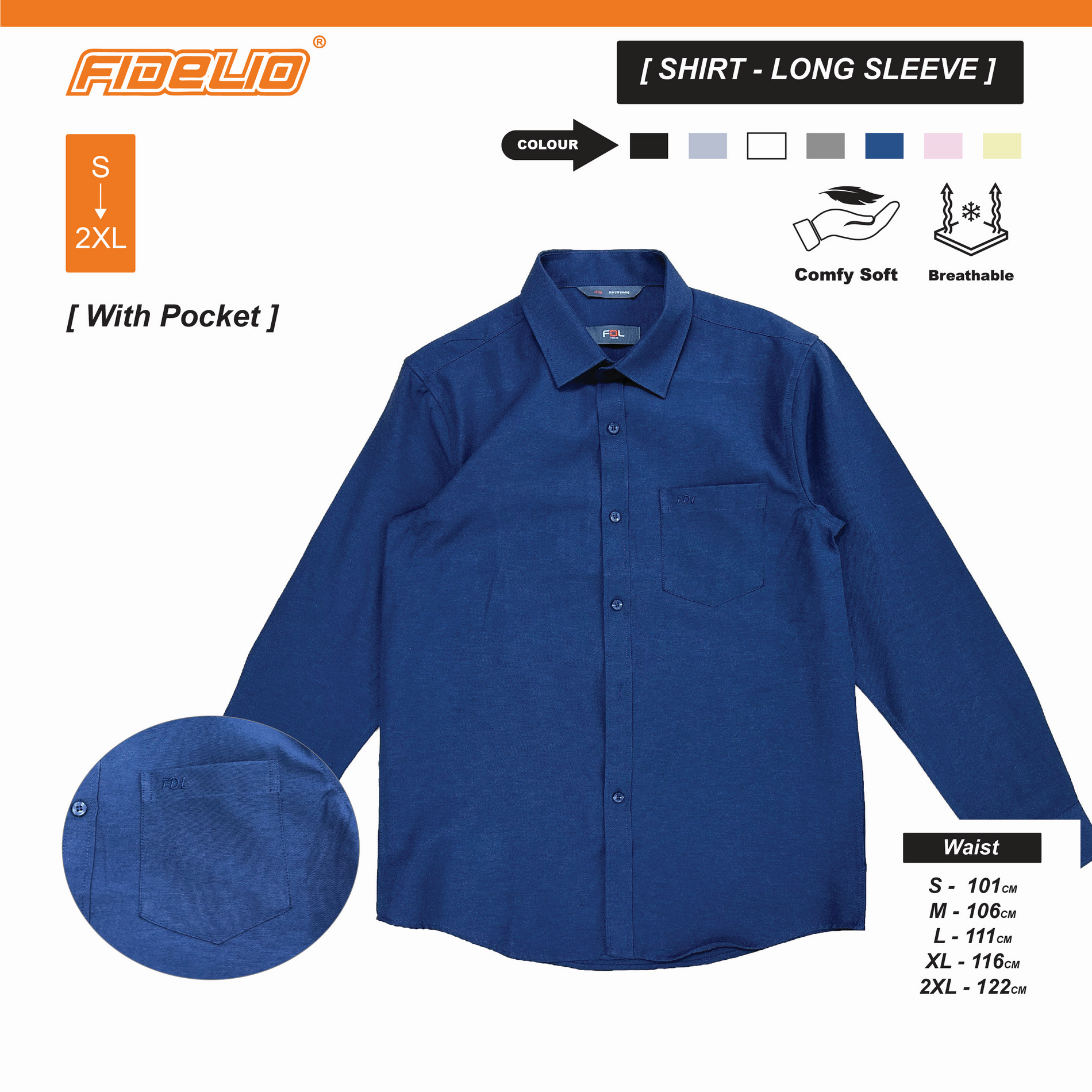 FDL Oxford Long Sleeve Shirts -Navy