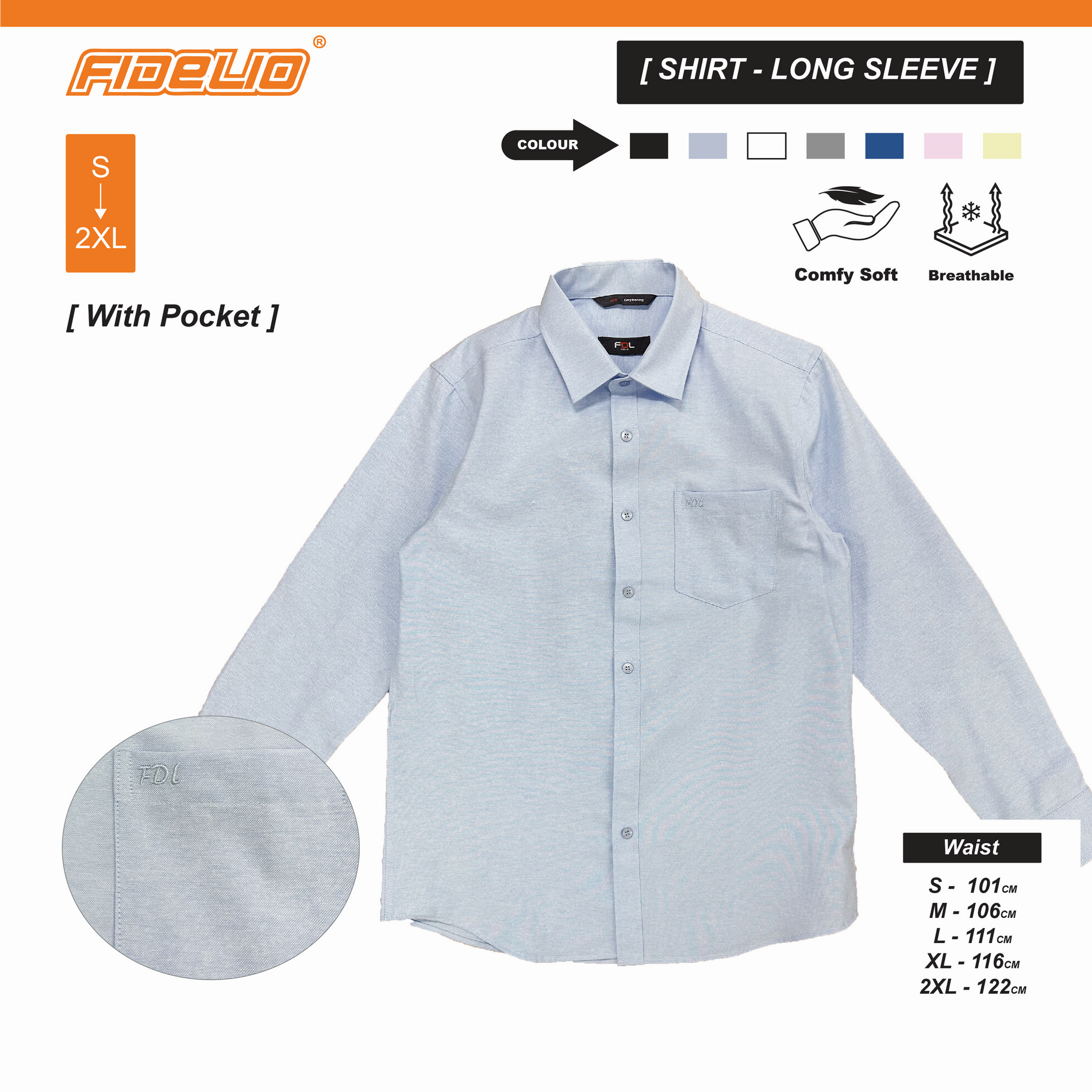 FDL Oxford Long Sleeve Shirts -Light Blue